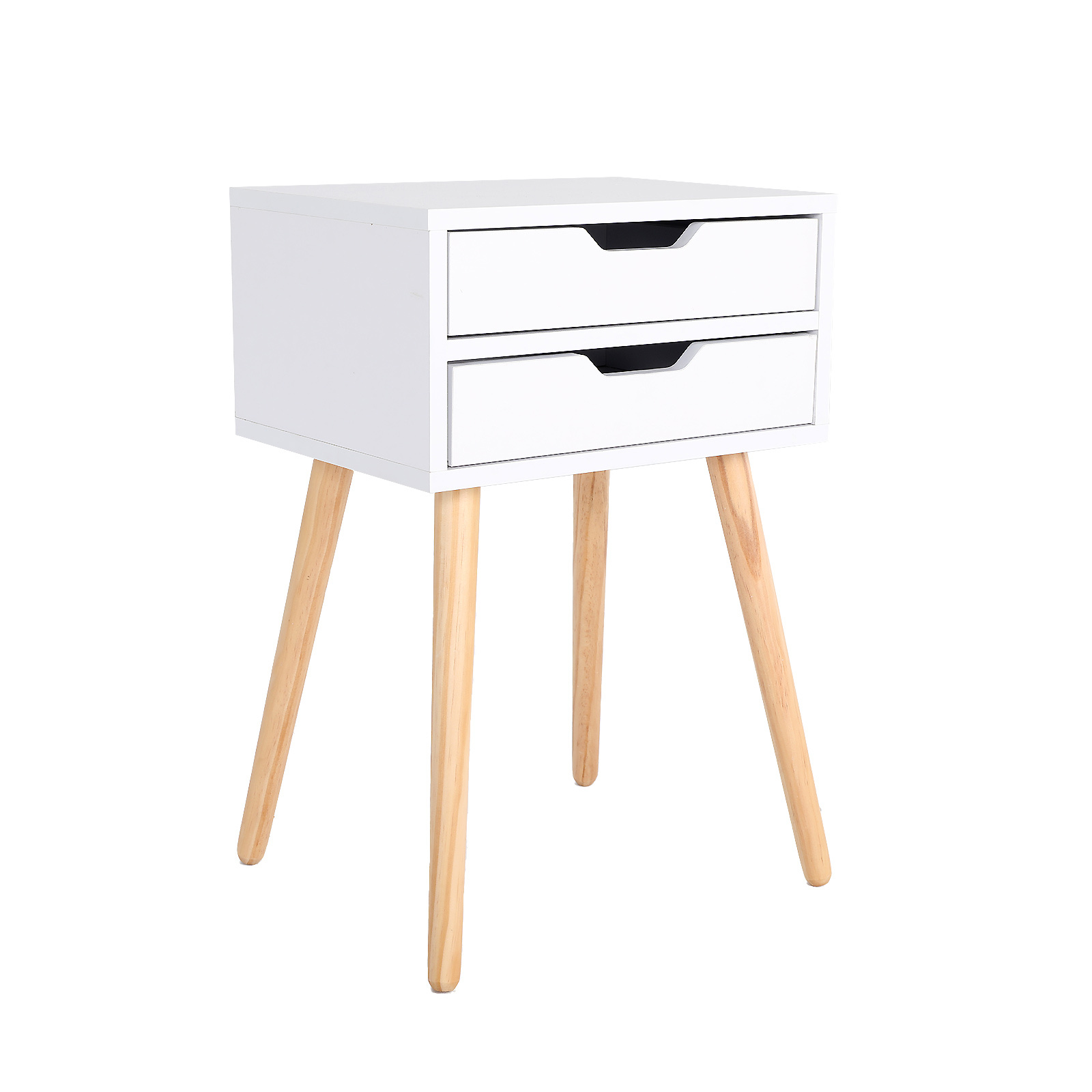 Bedside Table 2 Drawer Long Wood Leg SUZY - WHITE