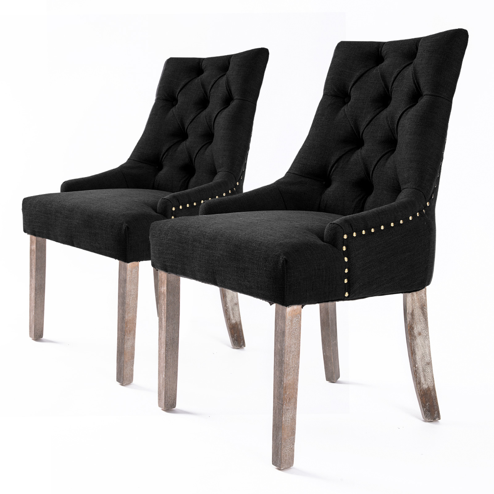 2X French Provincial Oak Leg Chair AMOUR - DARK BLACK