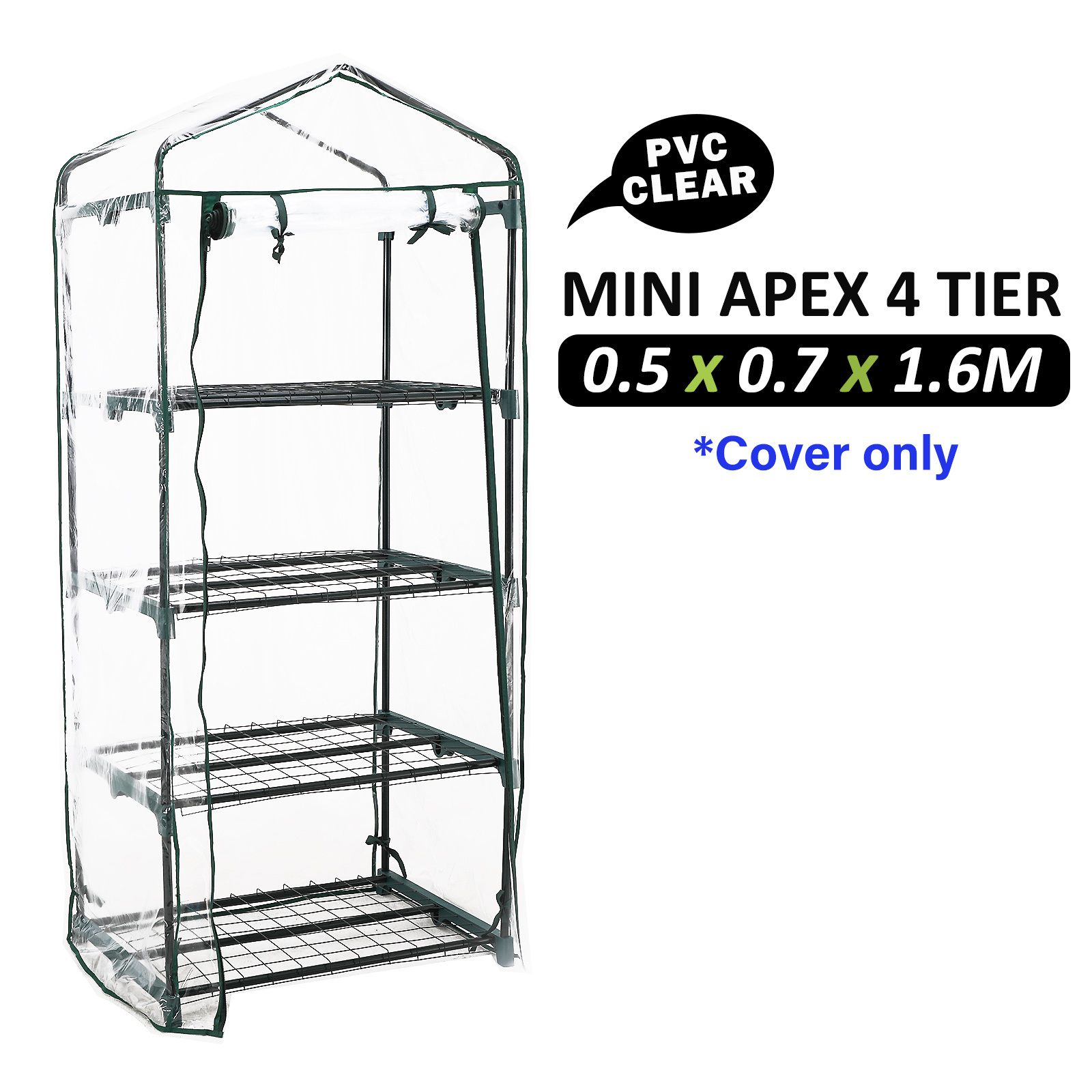 4 Tier Greenhouse Mini PVC Apex Roof Cover Only - CLEAR