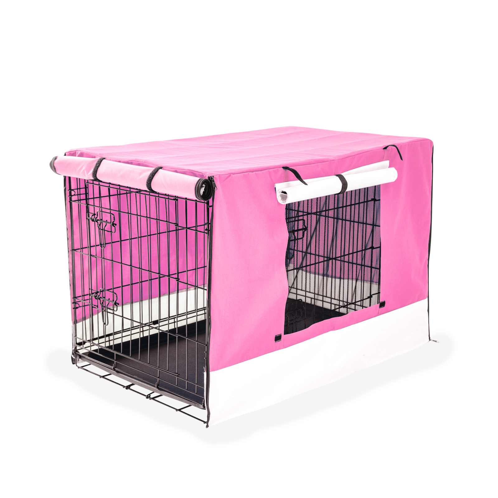 24in Foldable Wire Dog Cage with Tray + PINK Cover