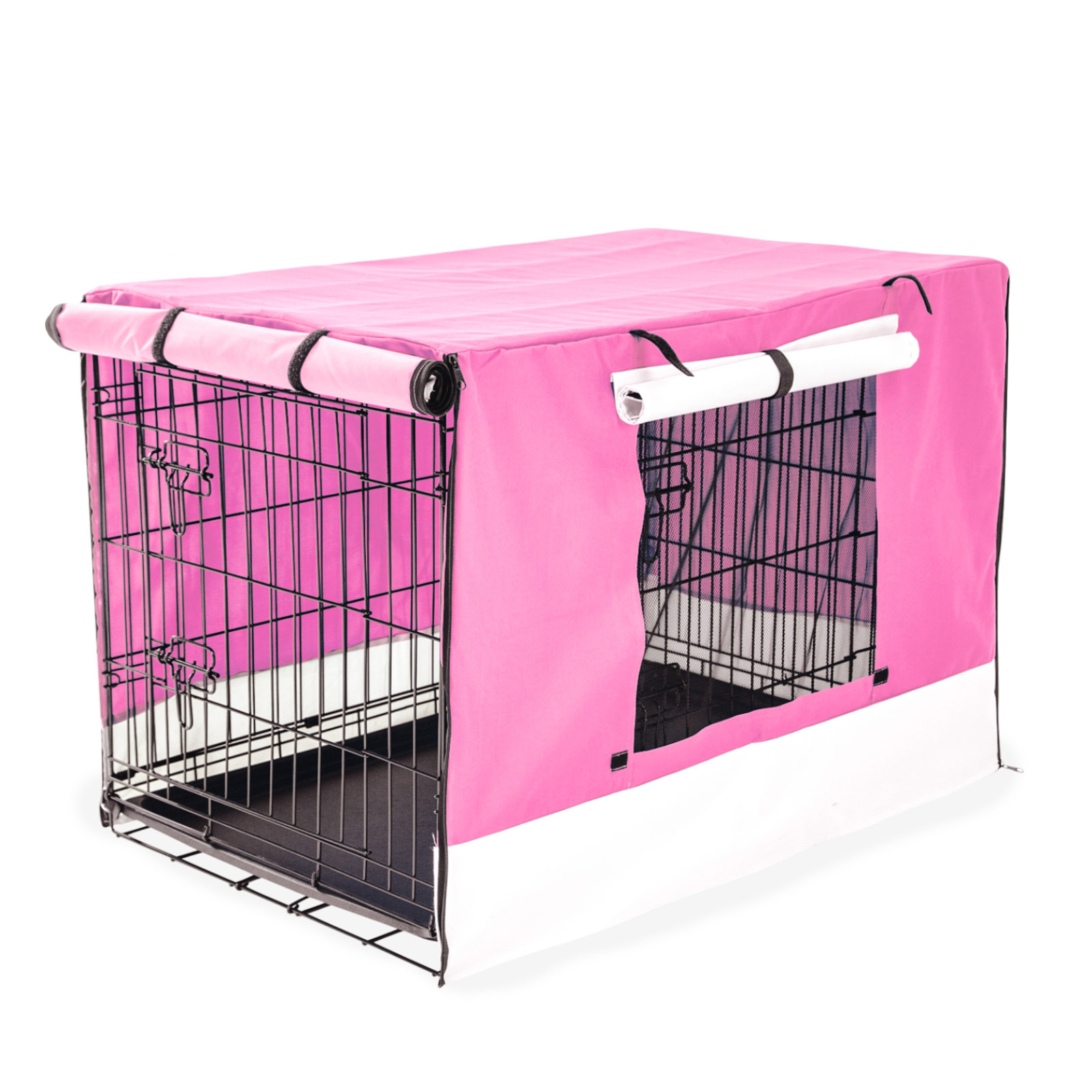 48in Foldable Wire Dog Cage with Tray + PINK Cover