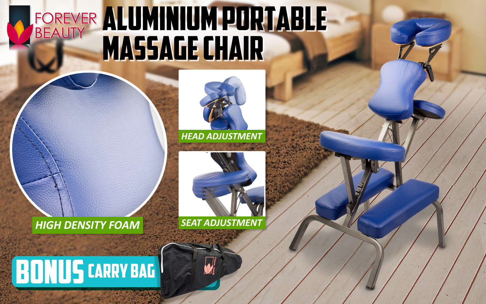 Aluminium Portable Massage Chair BLUE Forever Beauty