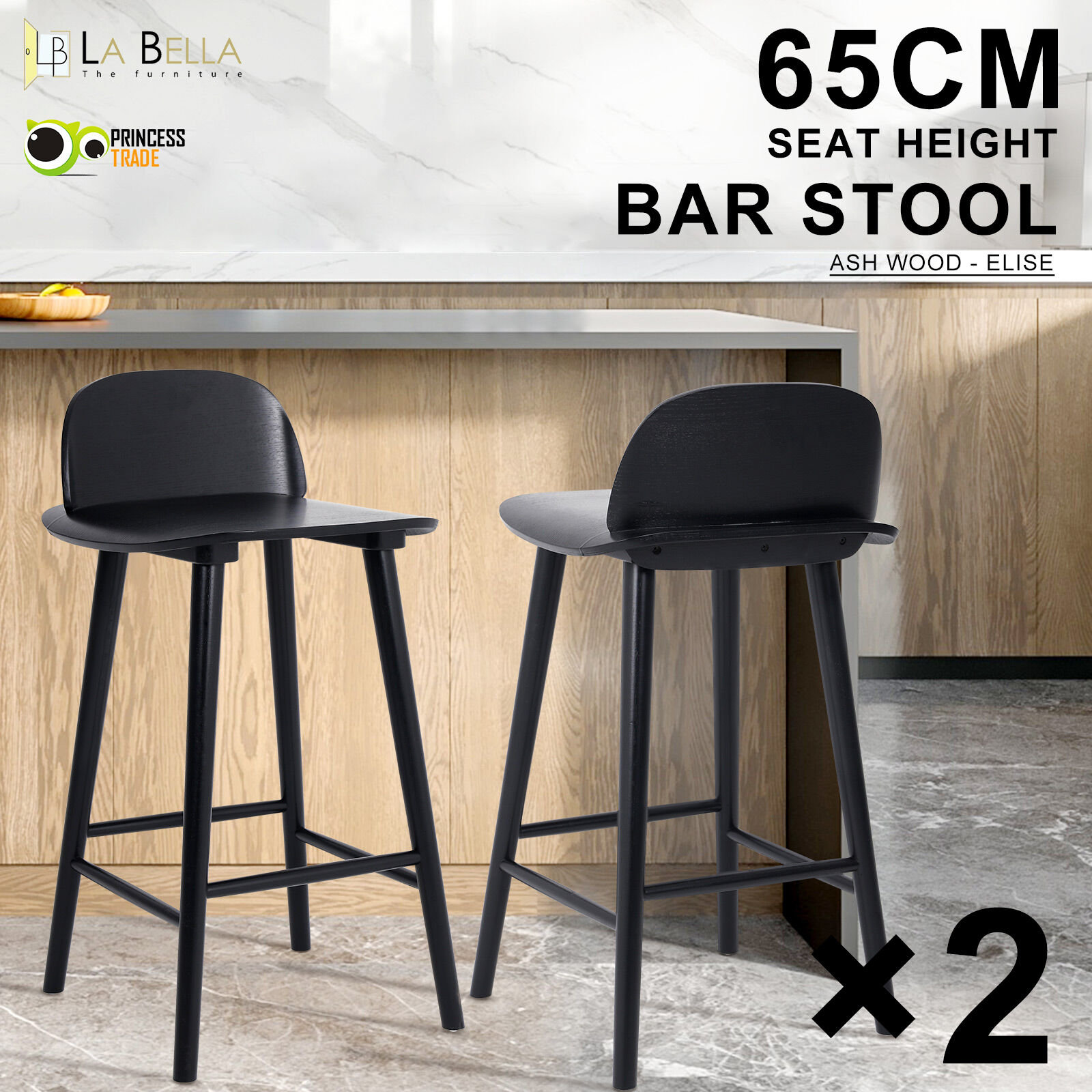 2X 4X Natural Wood Bar Stools 65cm - Kitchen Counter Barstool Scandinavian Chair - Picture 60 of 101