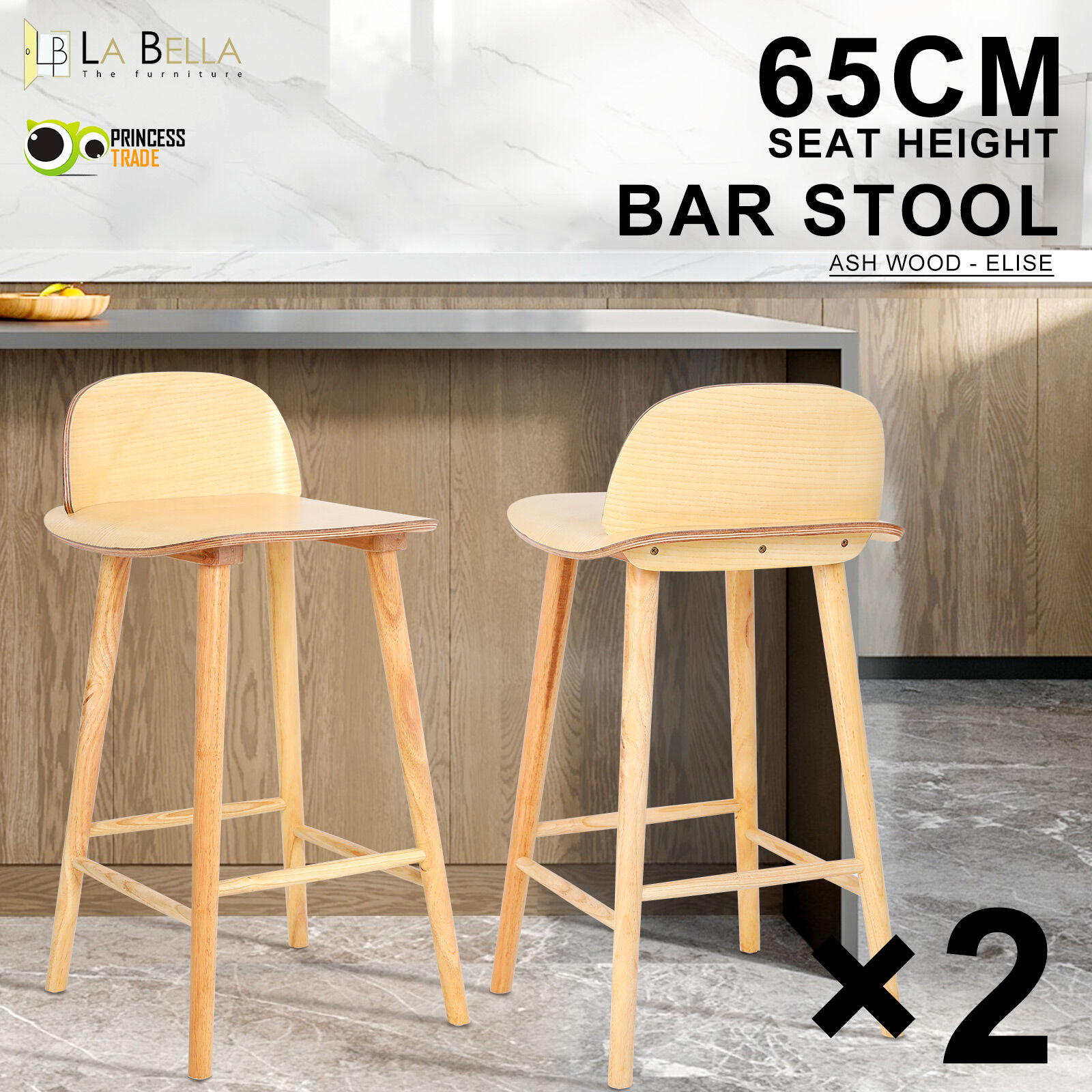 2X 4X Natural Wood Bar Stools 65cm - Kitchen Counter Barstool Scandinavian Chair - Picture 70 of 101