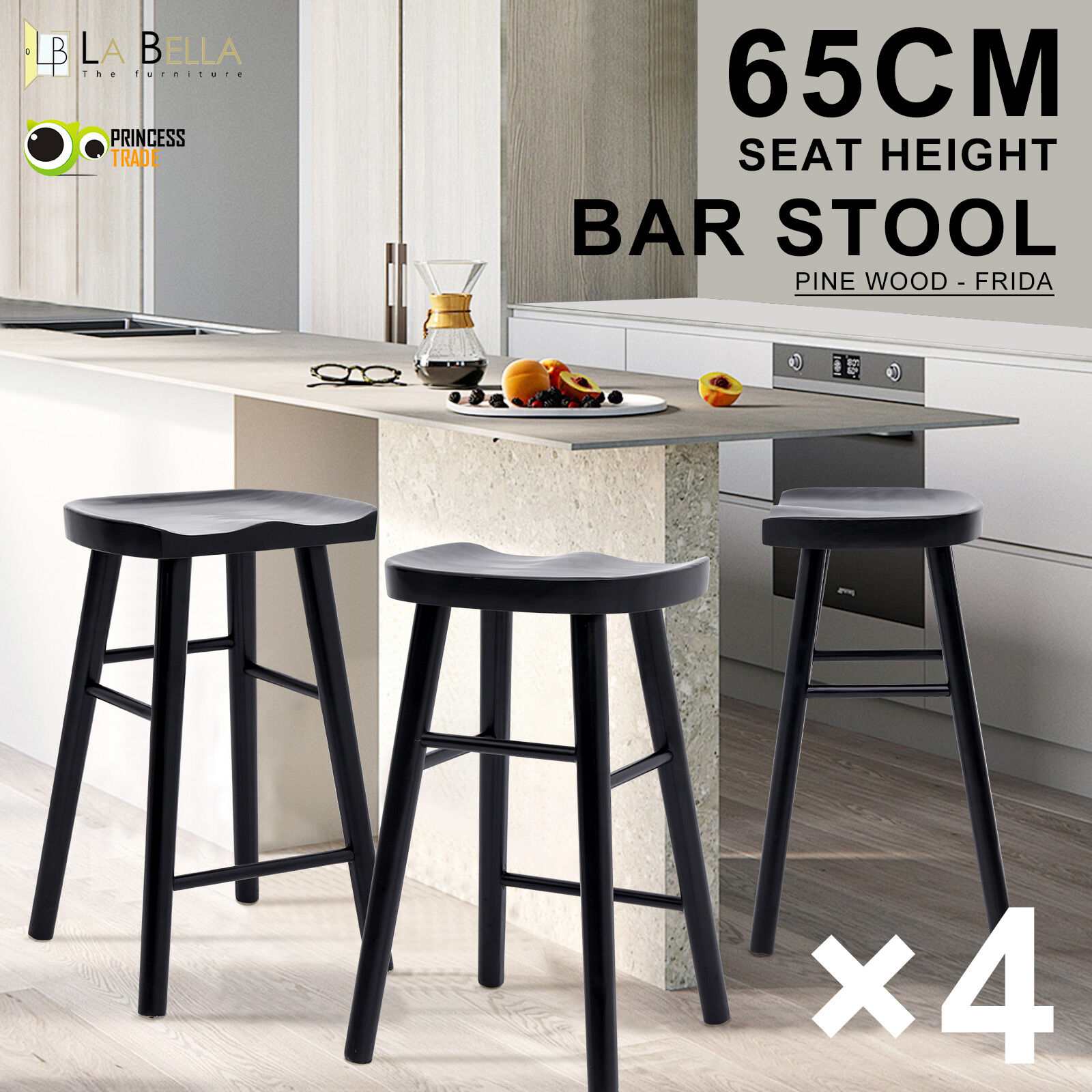 2X 4X Natural Wood Bar Stools 65cm - Kitchen Counter Barstool Scandinavian Chair - Picture 91 of 101