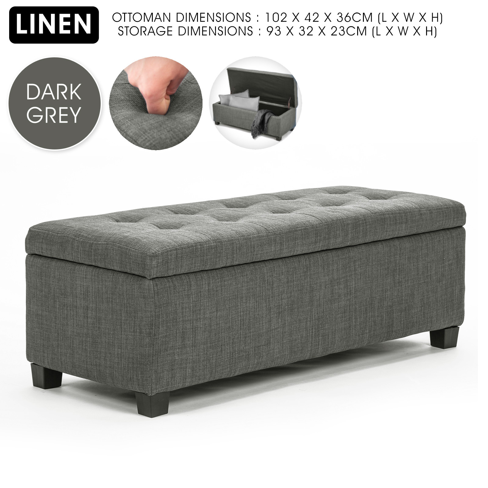 Storage Ottoman Blanket Box Linen Fabric Foot Stool Couch Bed LARGE - Picture 11 of 118