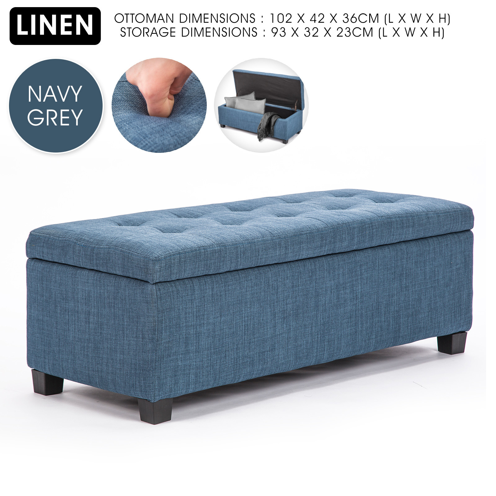 Storage Ottoman Blanket Box Linen Fabric Foot Stool Couch Bed LARGE - Picture 23 of 118