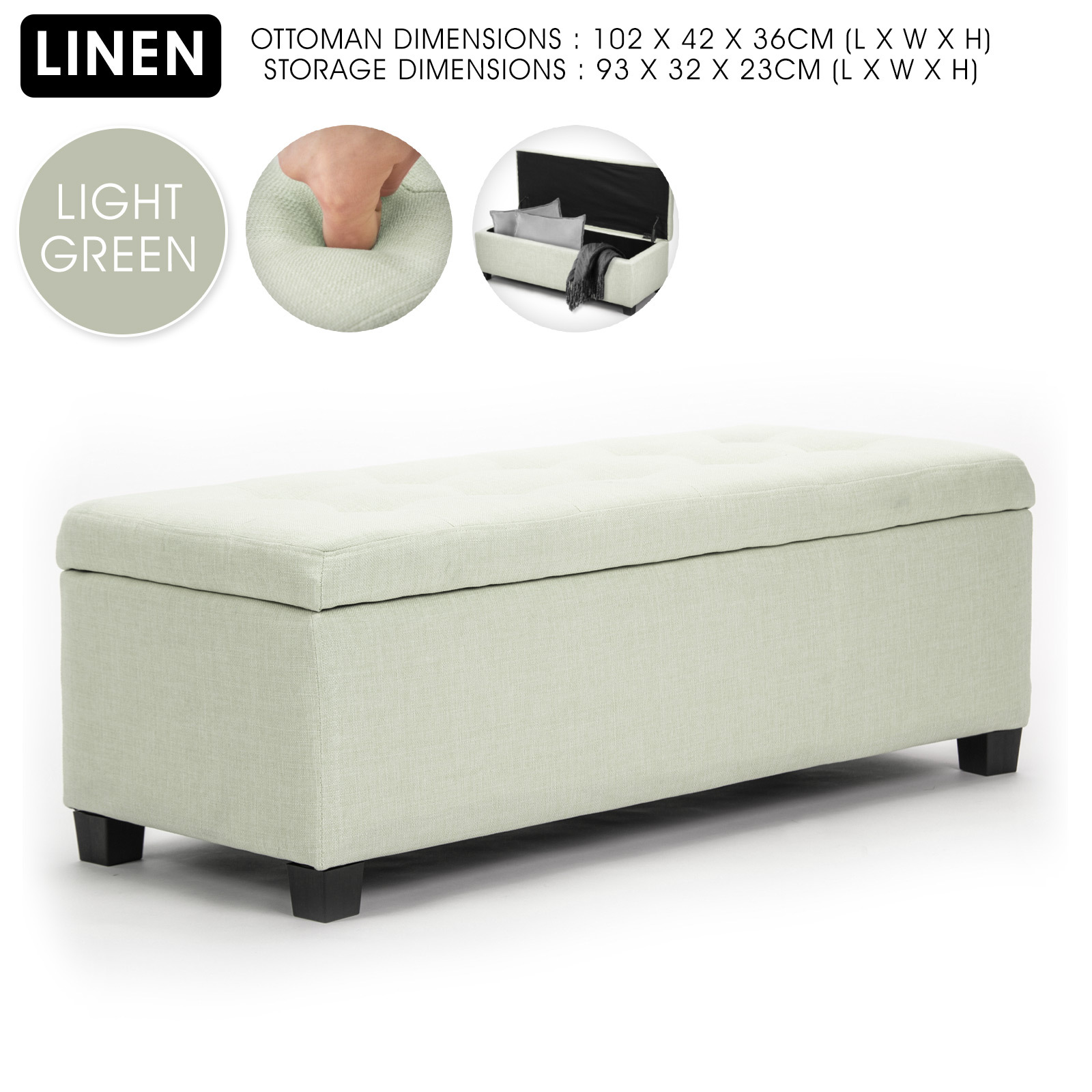 Storage Ottoman Blanket Box Linen Fabric Foot Stool Couch Bed LARGE - Picture 35 of 118