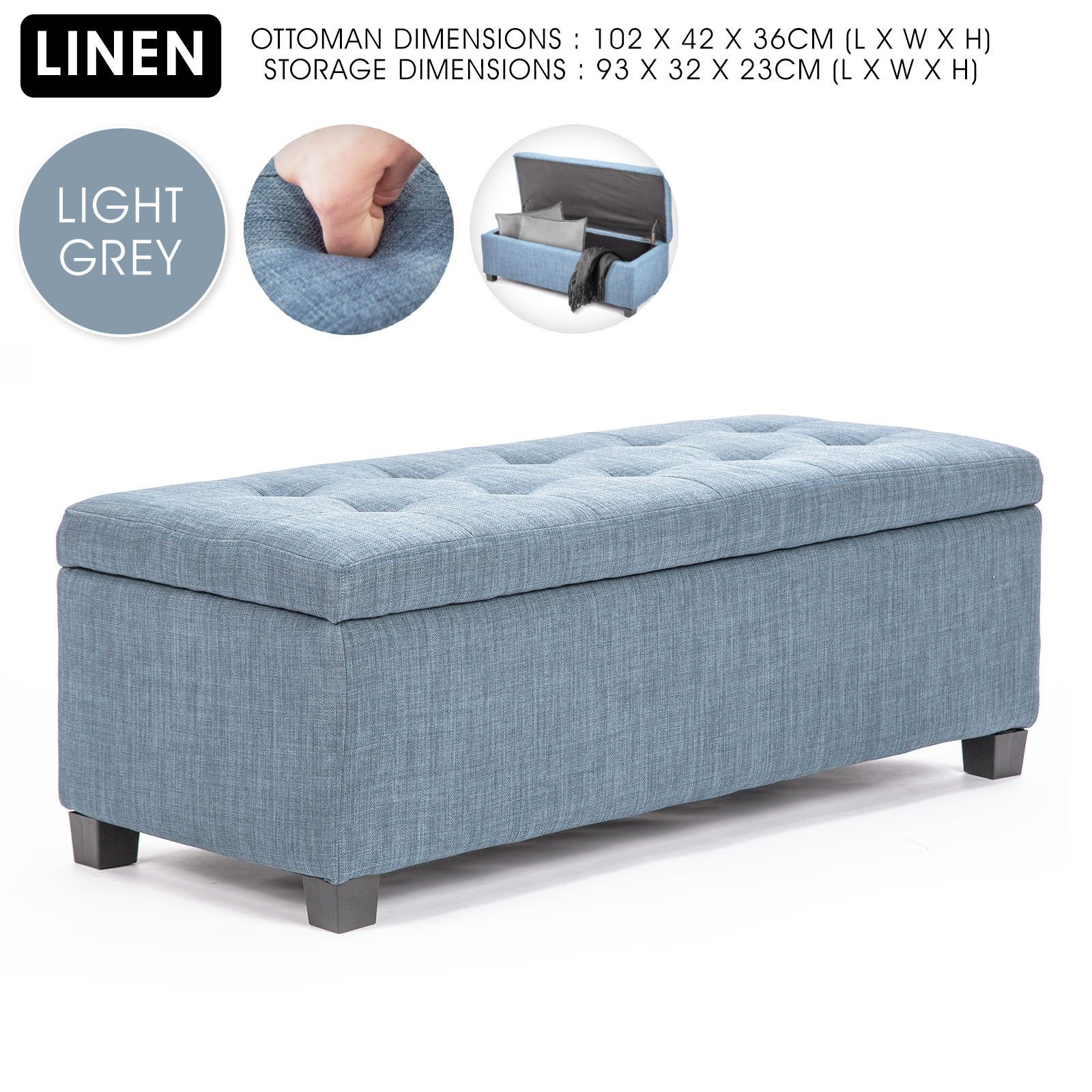 Storage Ottoman Blanket Box Linen Fabric Foot Stool Couch Bed LARGE - Picture 47 of 118
