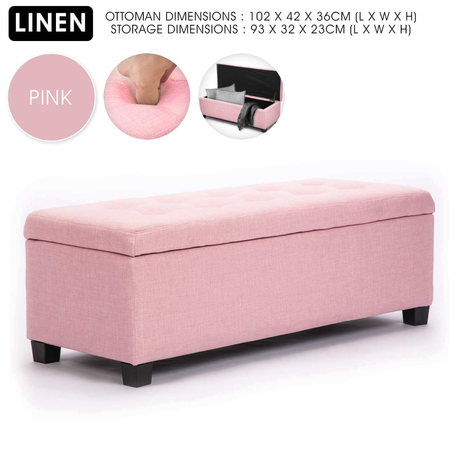 Storage Ottoman Blanket Box Linen Fabric Foot Stool Couch Bed LARGE - Picture 59 of 118