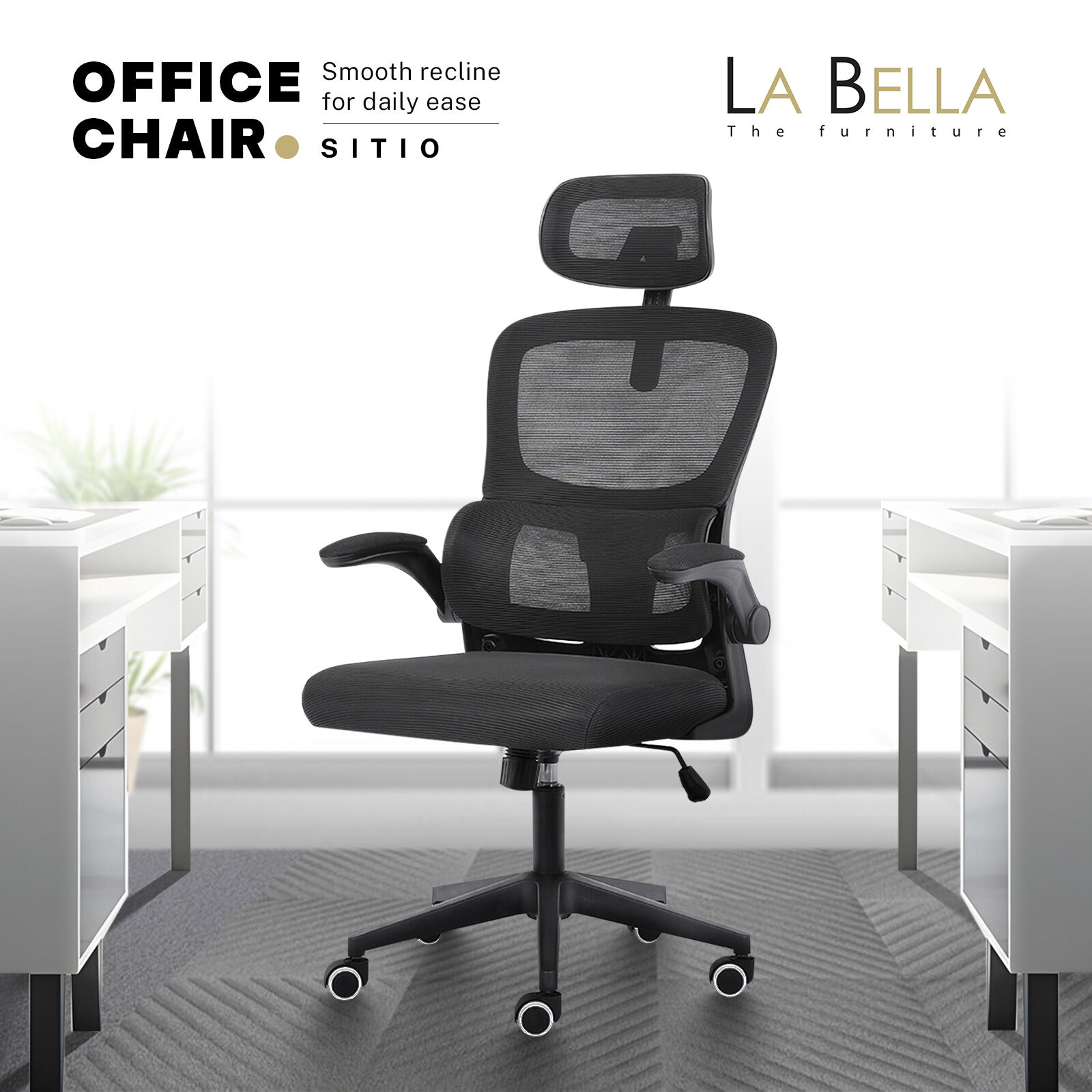 Ergonomic Mesh Office Chair, Lumbar Support, Adjust Headrest PINK/GREY/BLACK/B&W - Picture 13 of 75