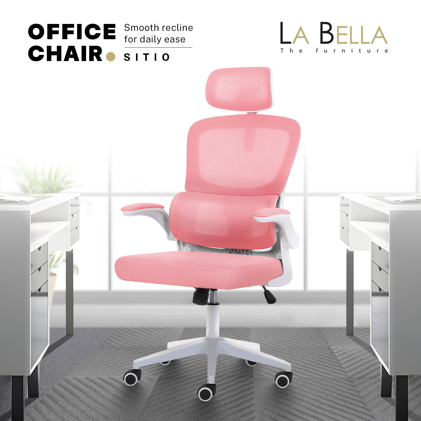 Ergonomic Mesh Office Chair, Lumbar Support, Adjust Headrest PINK/GREY/BLACK/B&W - Picture 35 of 75