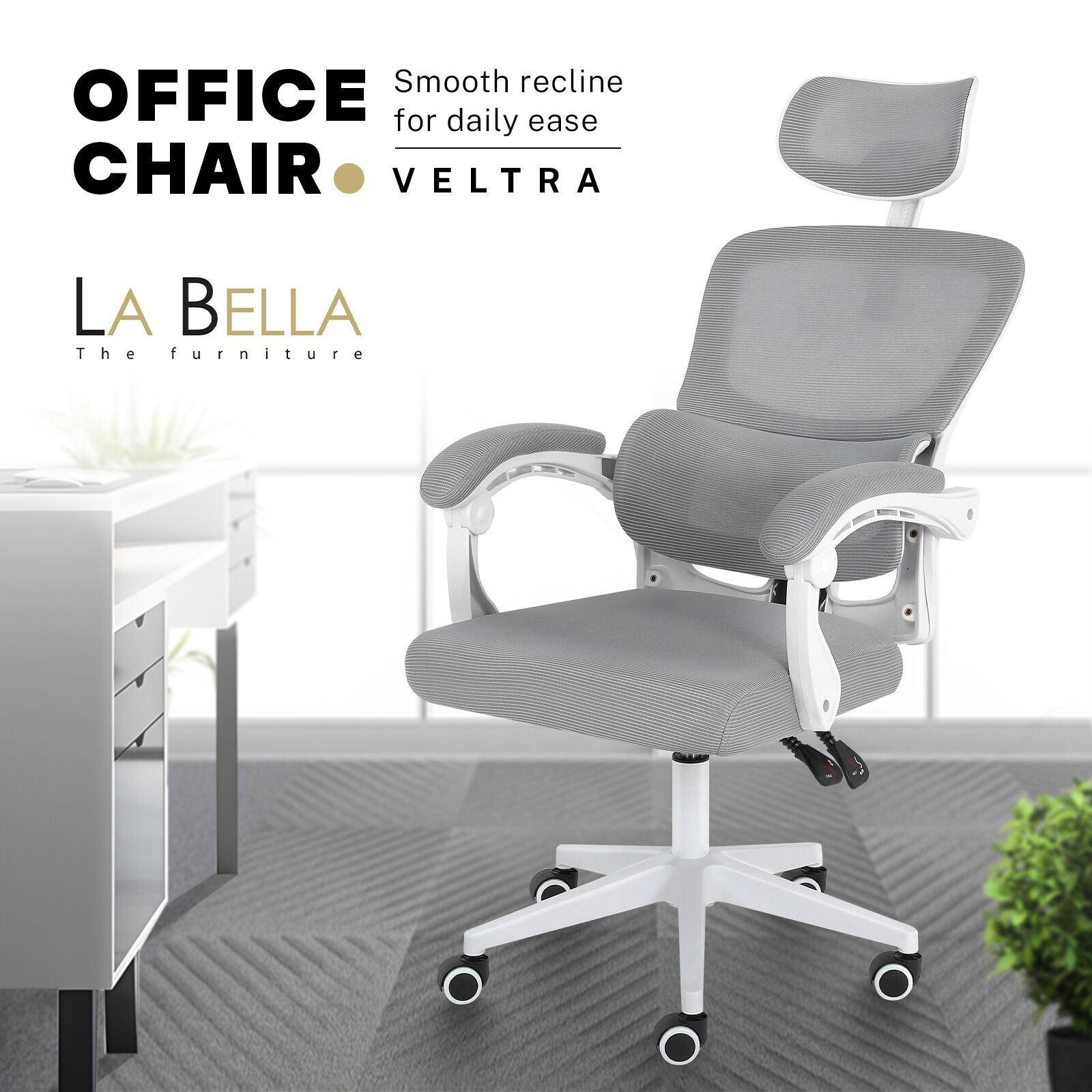 Ergonomic Mesh Office Chair, Lumbar Support, Adjust Headrest PINK/GREY/BLACK/B&W - Picture 57 of 75