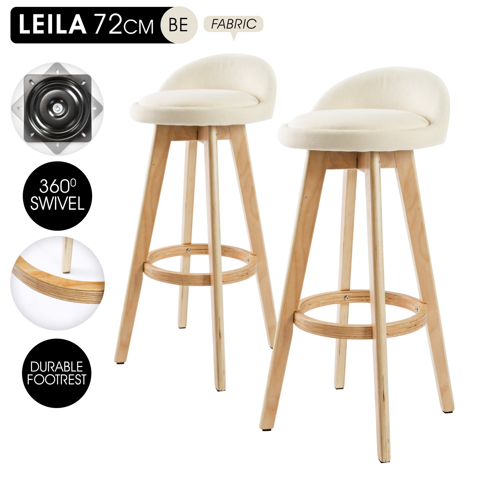 2X Wooden Bar Stool Barstools Dining Chair Kitchen Stools Swivel PU Fabric - Picture 31 of 210