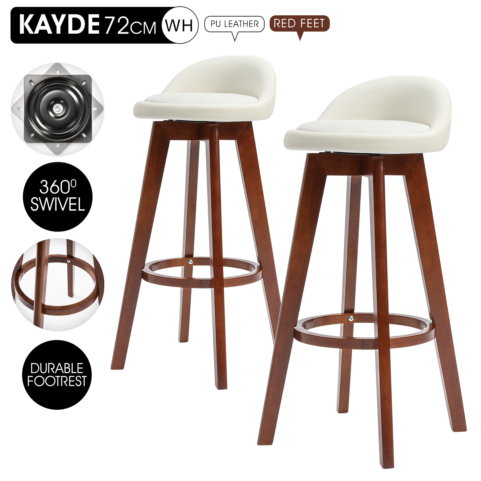 2X Wooden Bar Stool Barstools Dining Chair Kitchen Stools Swivel PU Fabric - Picture 115 of 210