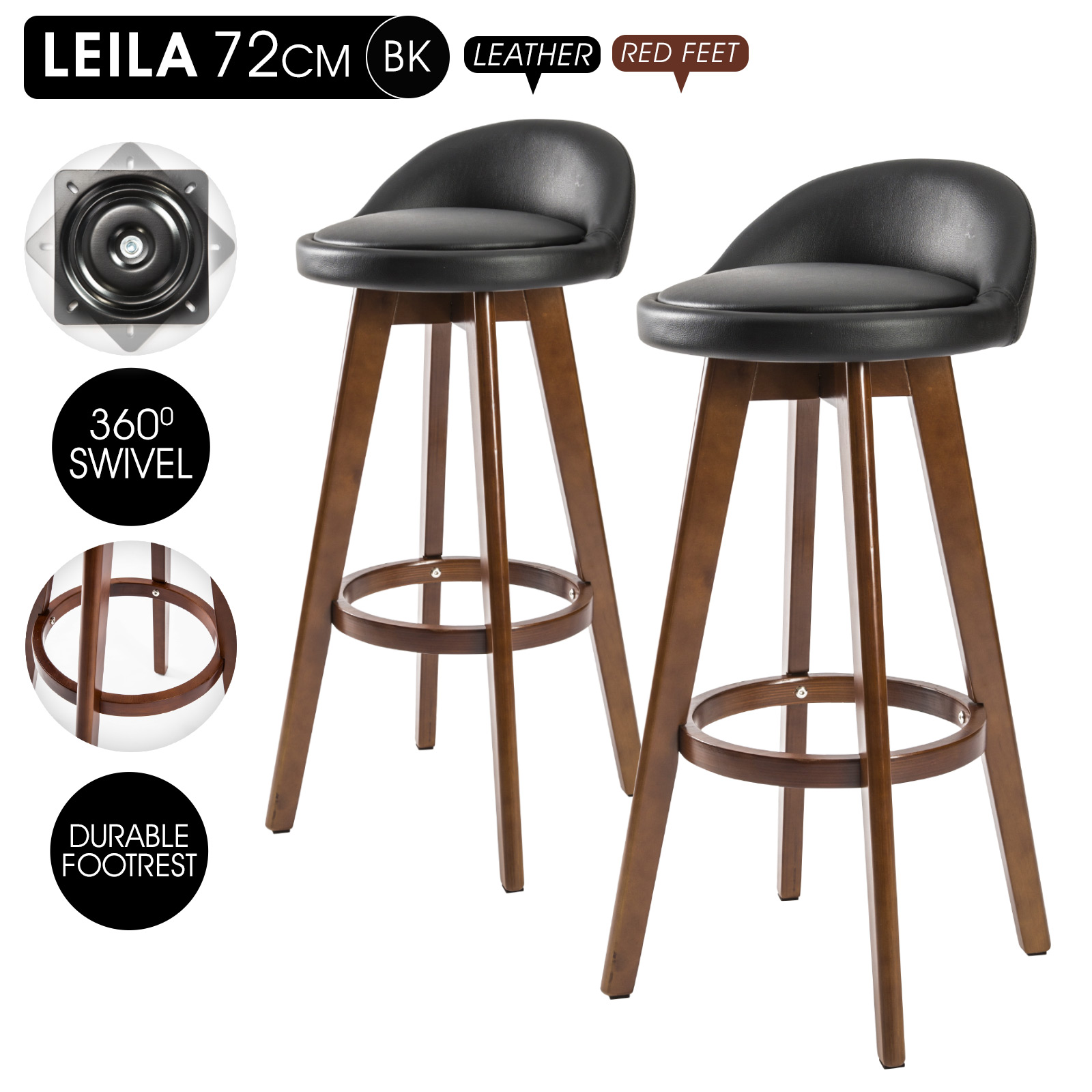 2X Wooden Bar Stool Barstools Dining Chair Kitchen Stools Swivel PU Fabric - Picture 163 of 210