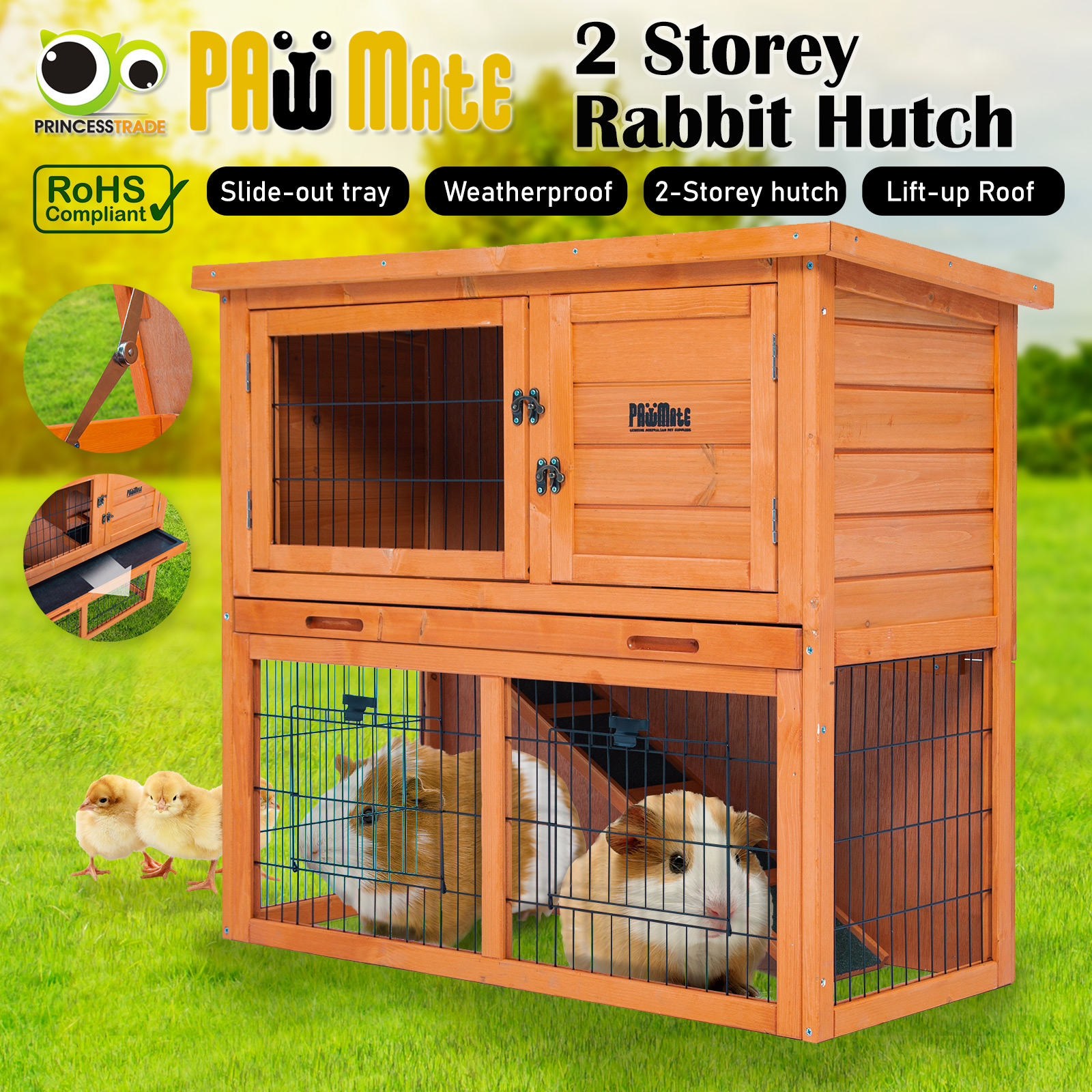 Rabbit Hutch Chicken Coop Run Hen Wooden Cage Large House Metal Outdoor
