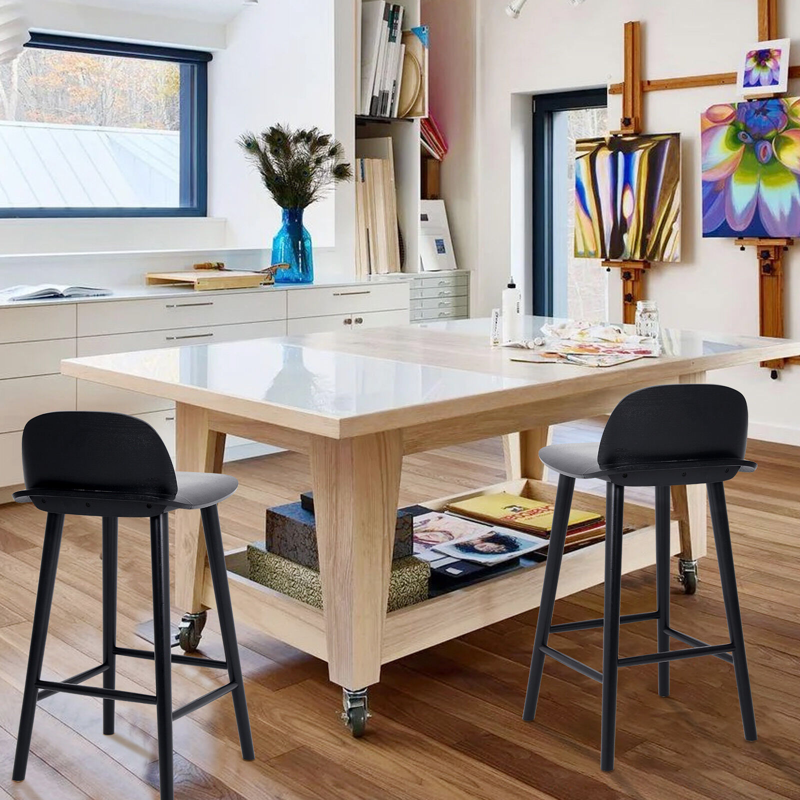 2X 4X Natural Wood Bar Stools 65cm - Kitchen Counter Barstool Scandinavian Chair - Picture 67 of 101