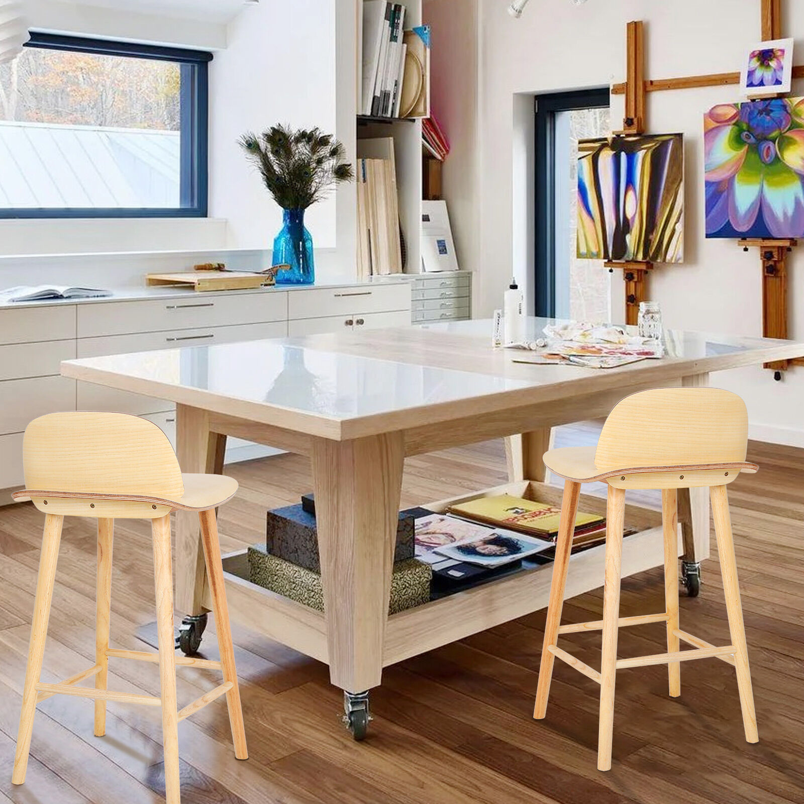 2X 4X Natural Wood Bar Stools 65cm - Kitchen Counter Barstool Scandinavian Chair - Picture 77 of 101