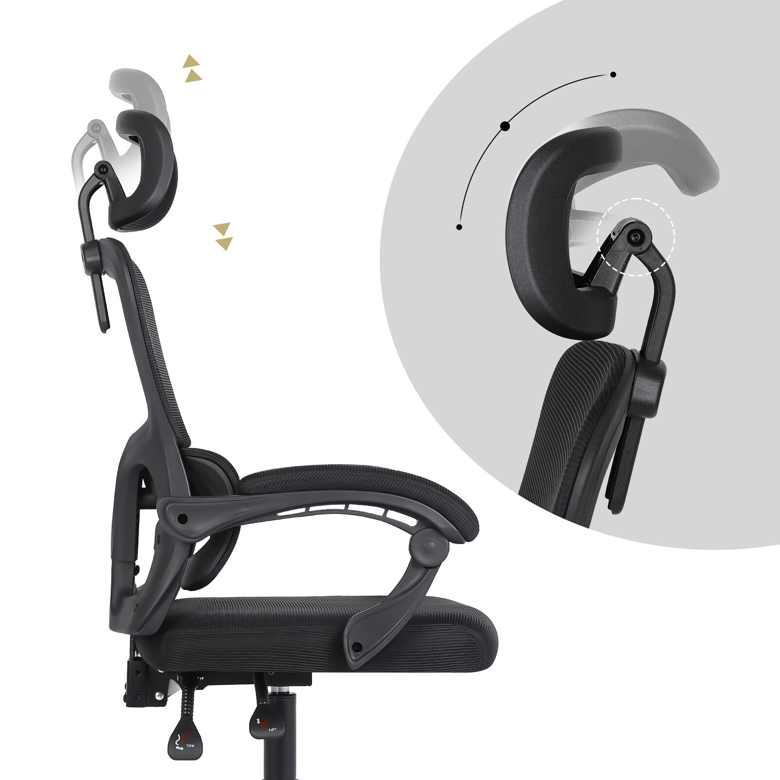 Ergonomic Mesh Office Chair, Lumbar Support, Adjust Headrest PINK/GREY/BLACK/B&W - Picture 53 of 75