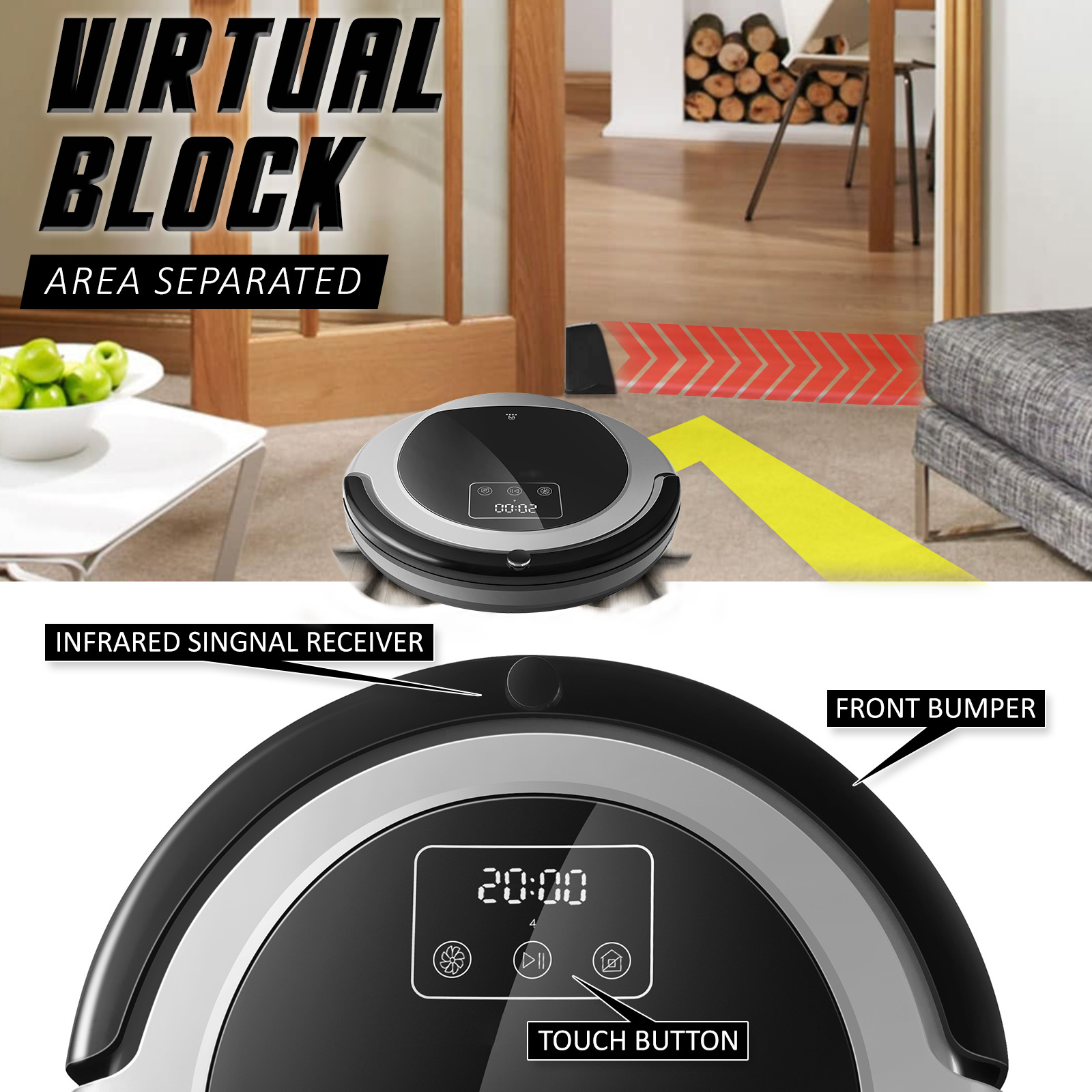 3000PA Brushless Motor Vacuum Cleaner Robot BLACK SCHÜRZE