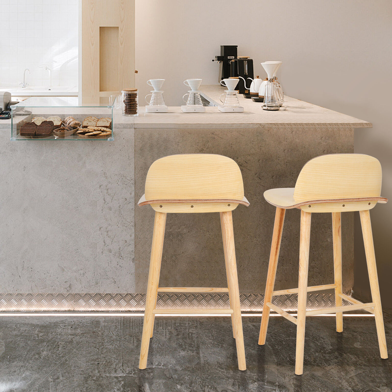 2X 4X Natural Wood Bar Stools 65cm - Kitchen Counter Barstool Scandinavian Chair - Picture 78 of 101