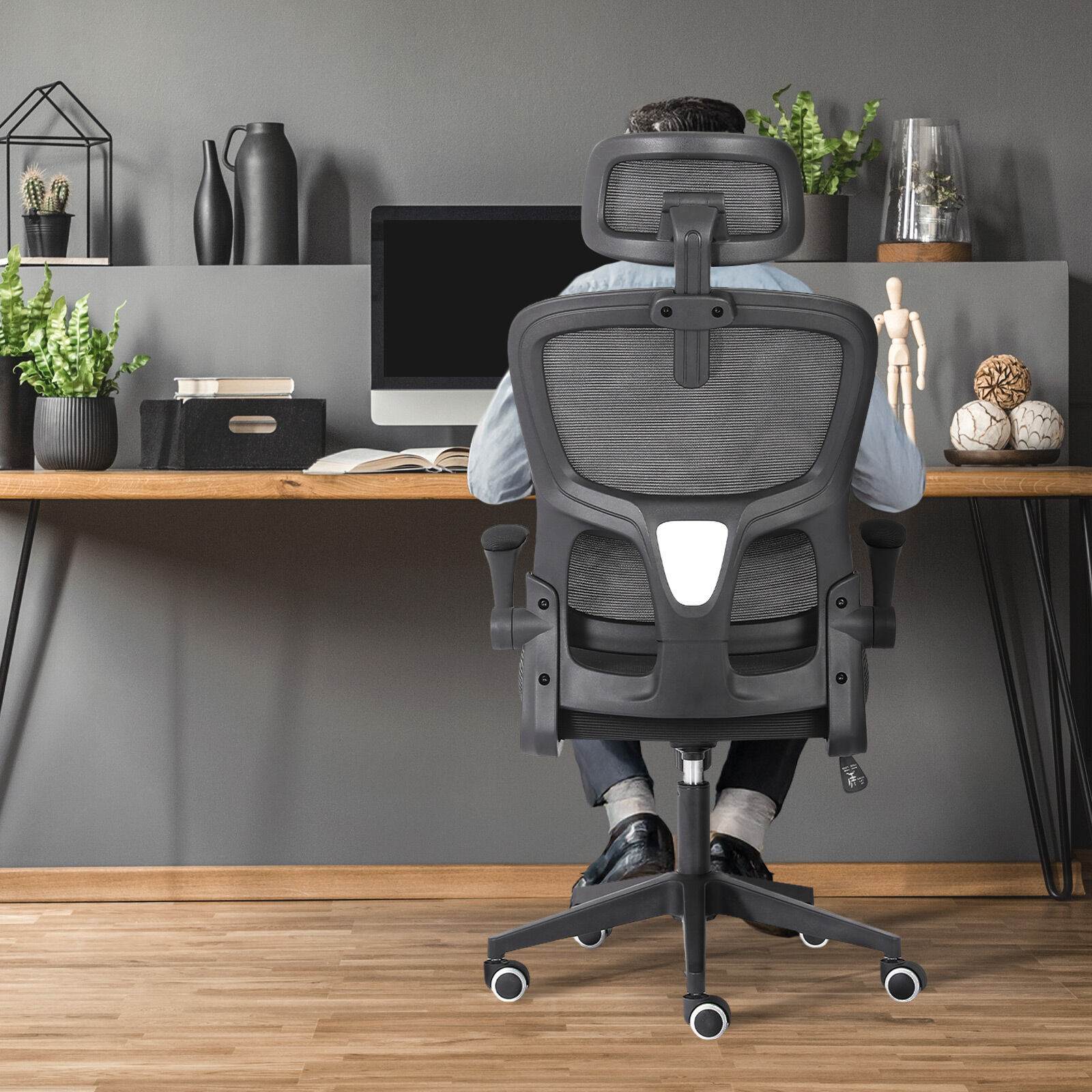 Ergonomic Mesh Office Chair, Lumbar Support, Adjust Headrest PINK/GREY/BLACK/B&W - Picture 21 of 75