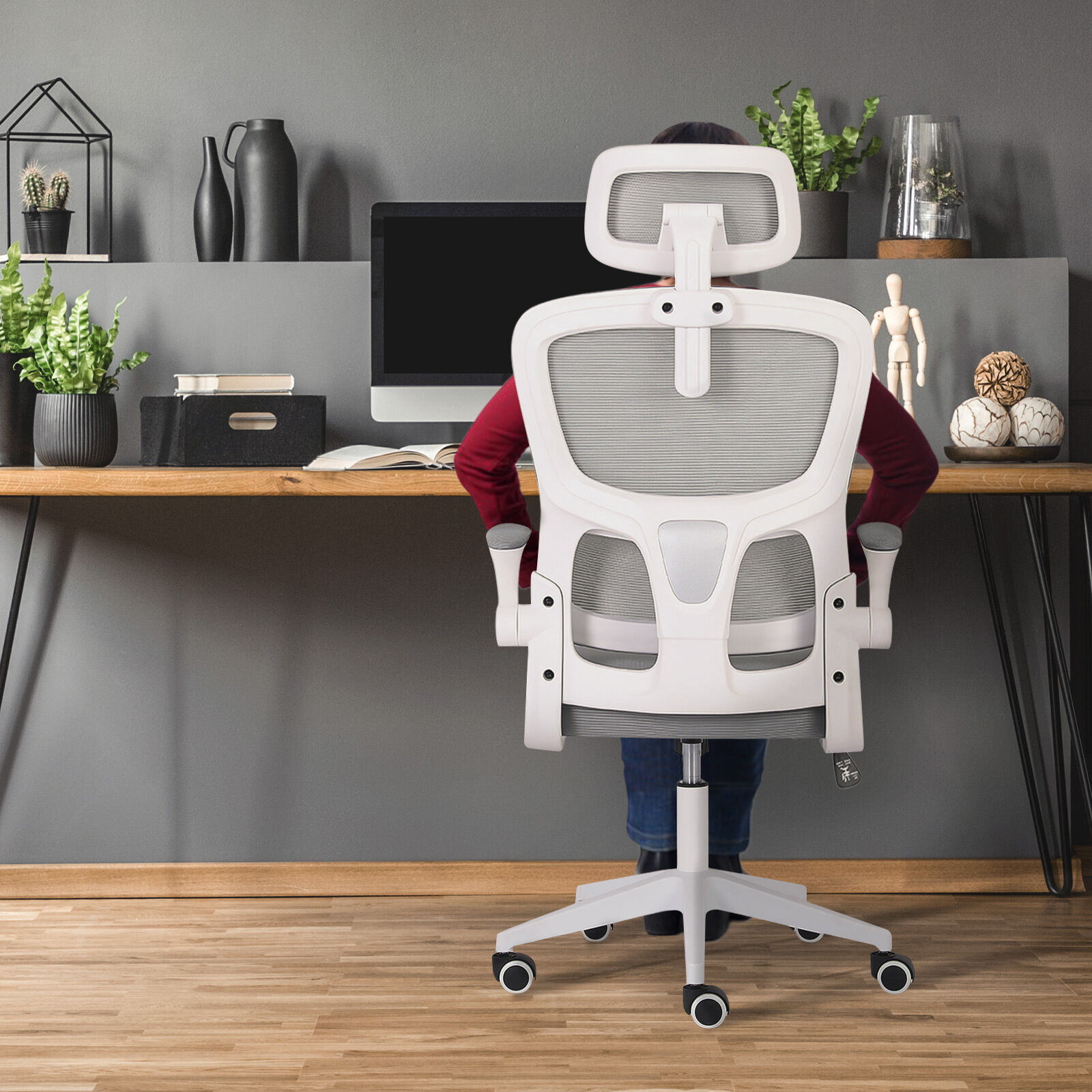 Ergonomic Mesh Office Chair, Lumbar Support, Adjust Headrest PINK/GREY/BLACK/B&W - Picture 32 of 75