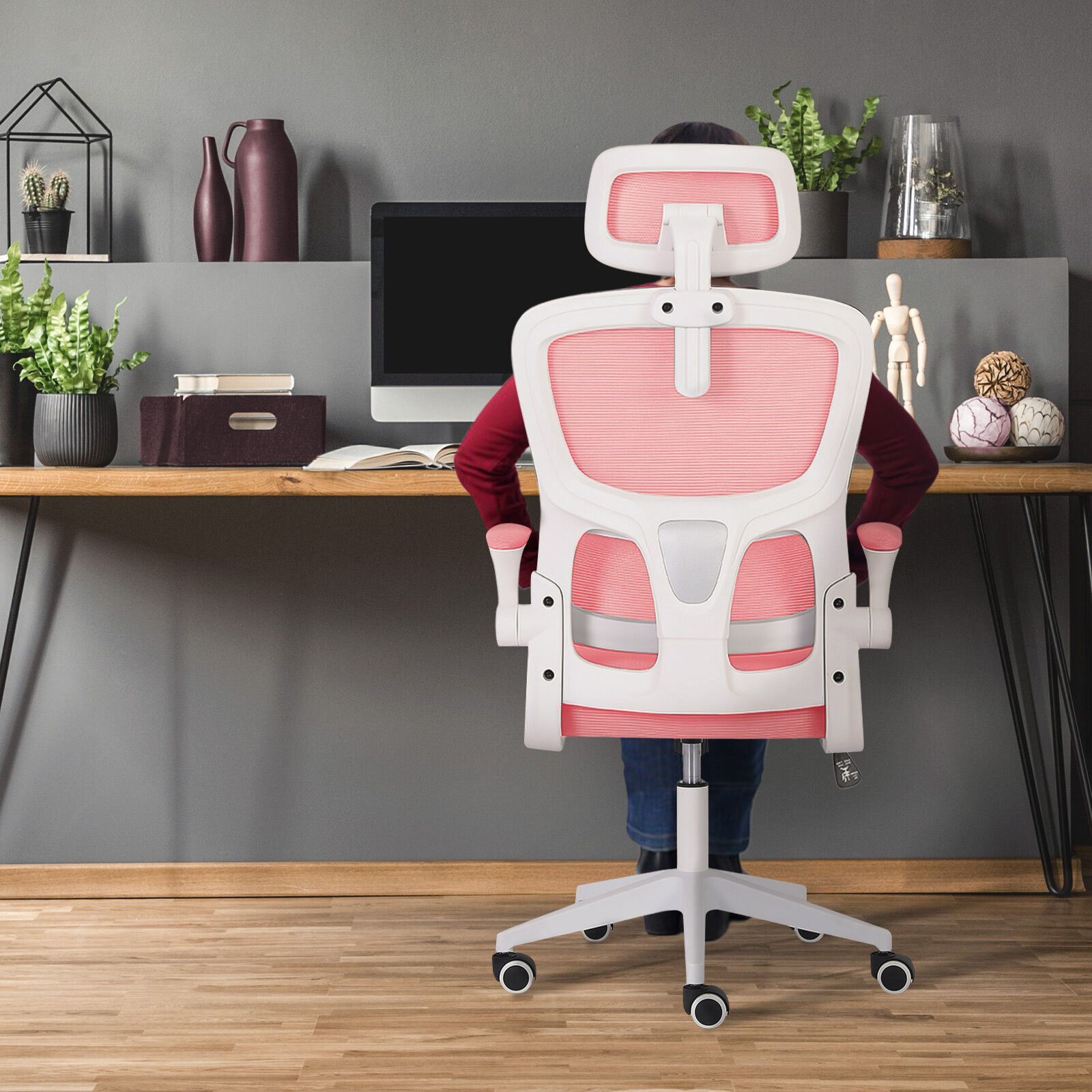 Ergonomic Mesh Office Chair, Lumbar Support, Adjust Headrest PINK/GREY/BLACK/B&W - Picture 43 of 75
