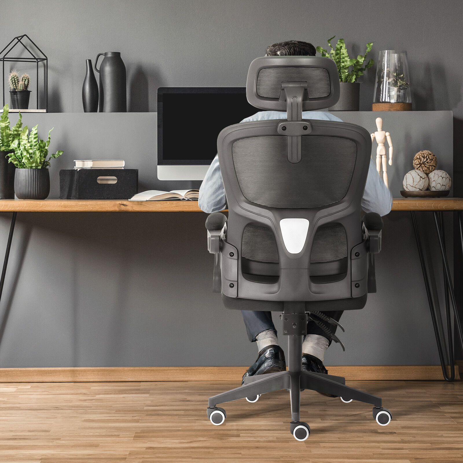 Ergonomic Mesh Office Chair, Lumbar Support, Adjust Headrest PINK/GREY/BLACK/B&W - Picture 54 of 75