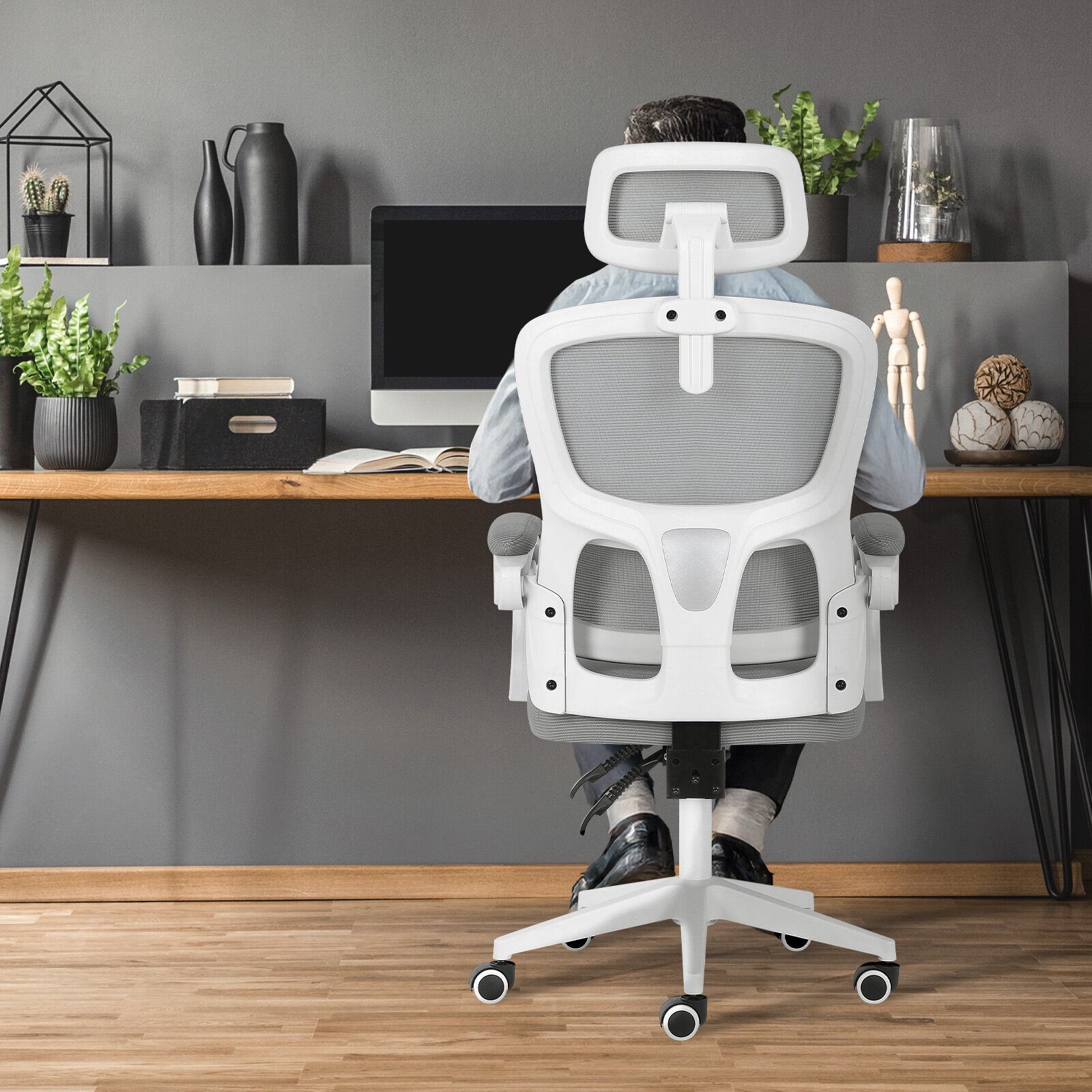 Ergonomic Mesh Office Chair, Lumbar Support, Adjust Headrest PINK/GREY/BLACK/B&W - Picture 64 of 75