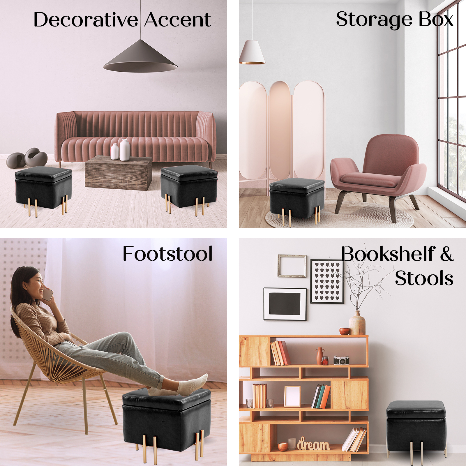 Storage Ottoman Cube Seat Blanket Chest Couch Tuffet Foot Stool PU Leather VAR - Picture 23 of 180