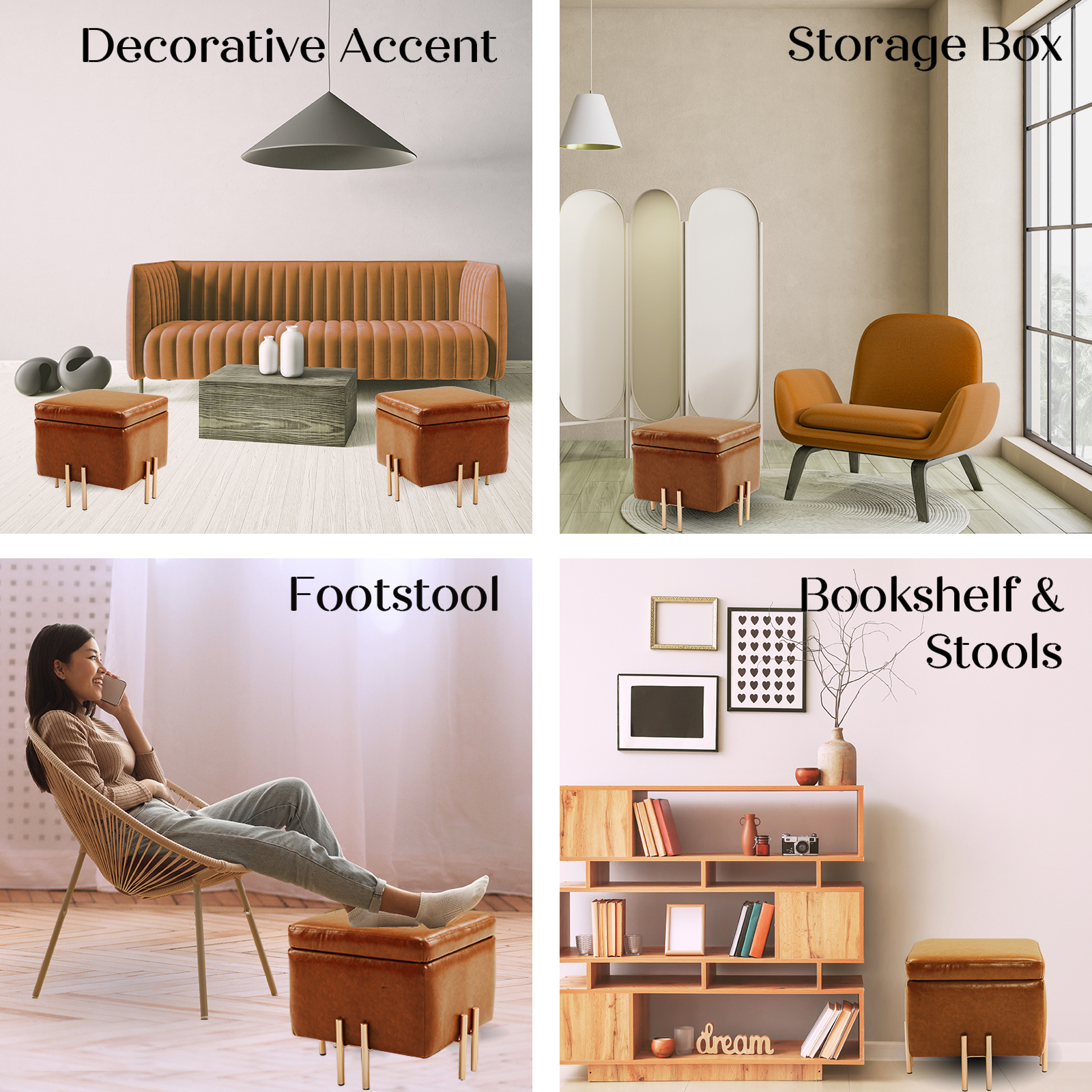 Storage Ottoman Cube Seat Blanket Chest Couch Tuffet Foot Stool PU Leather VAR - Picture 47 of 180
