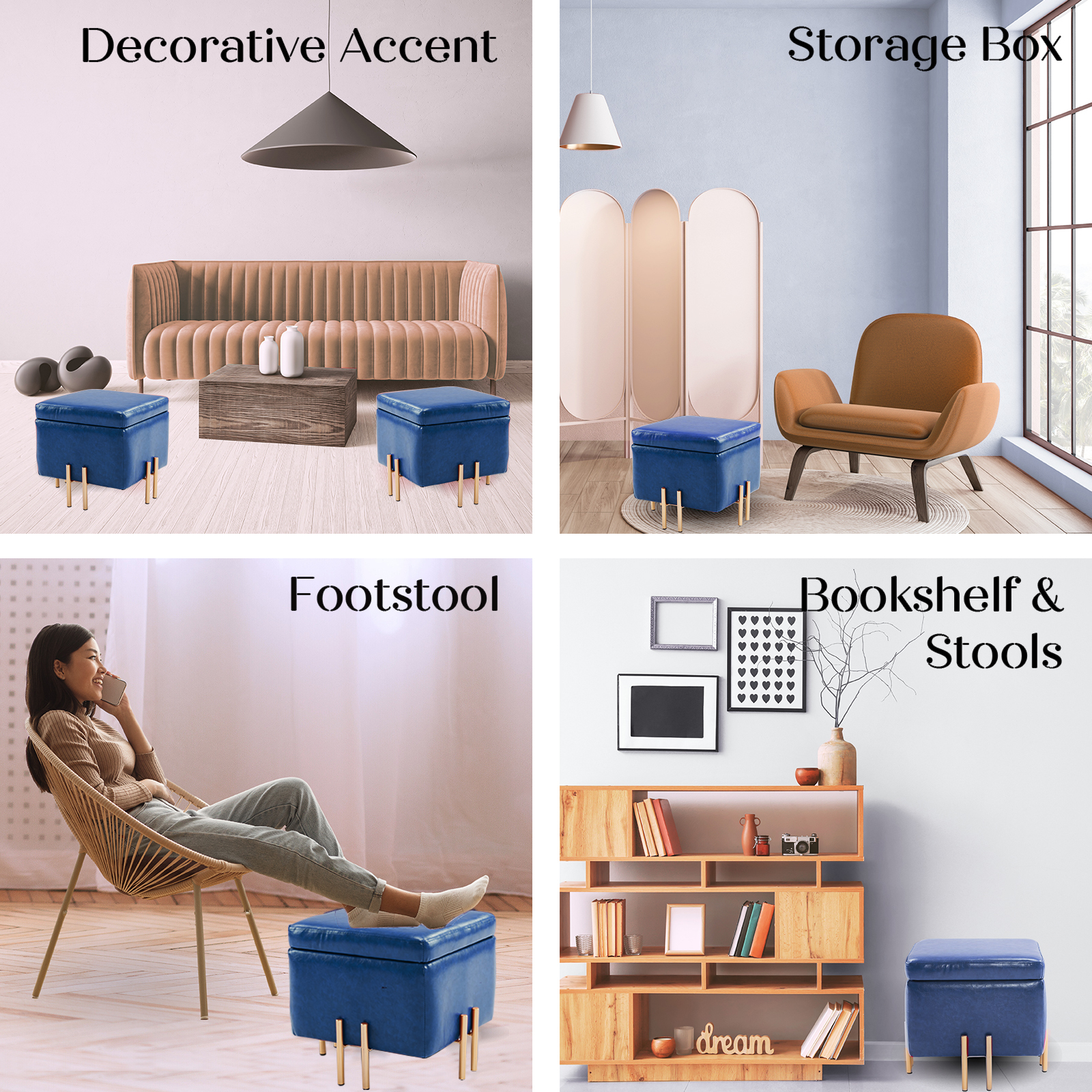 Storage Ottoman Cube Seat Blanket Chest Couch Tuffet Foot Stool PU Leather VAR - Picture 71 of 180
