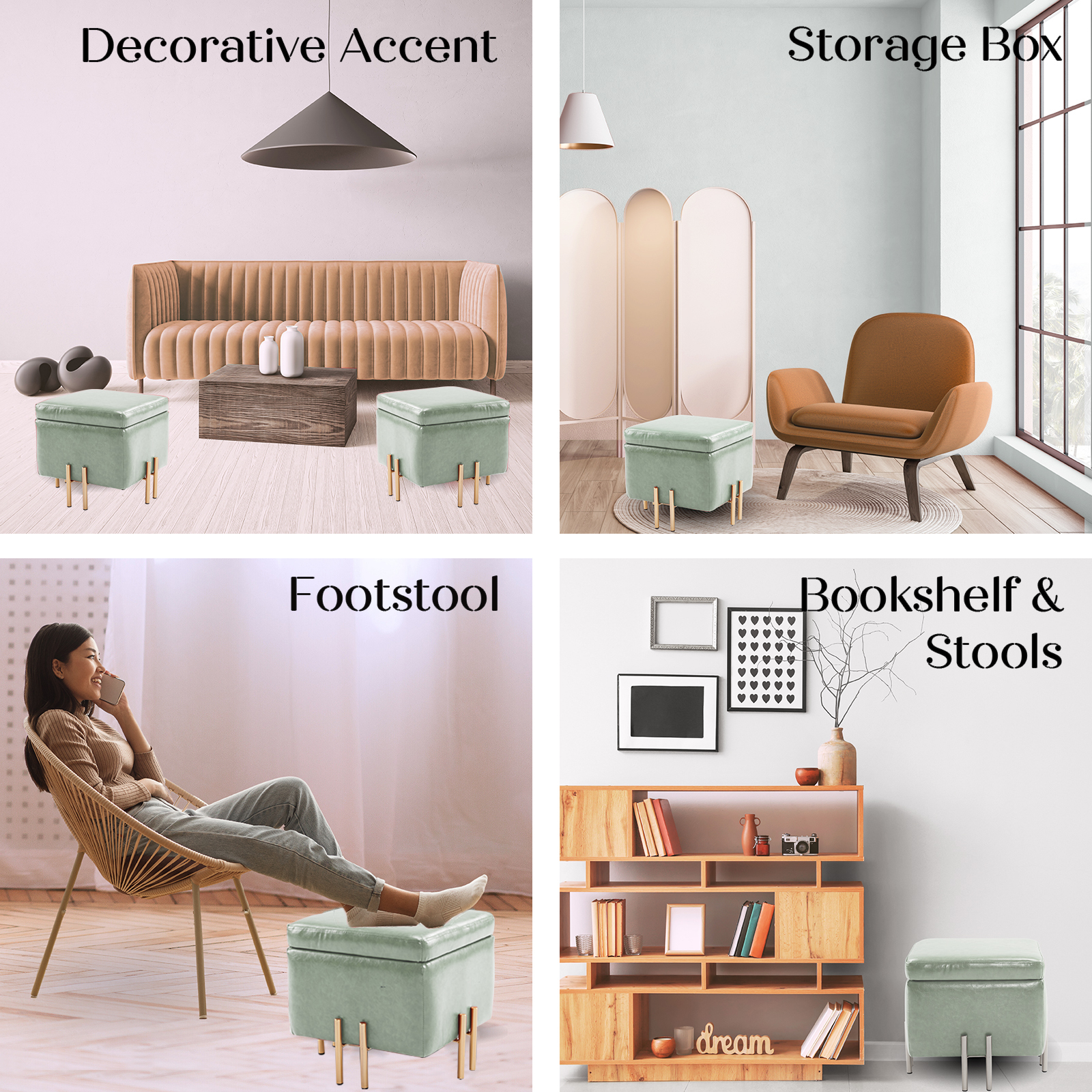 Storage Ottoman Cube Seat Blanket Chest Couch Tuffet Foot Stool PU Leather VAR - Picture 95 of 180