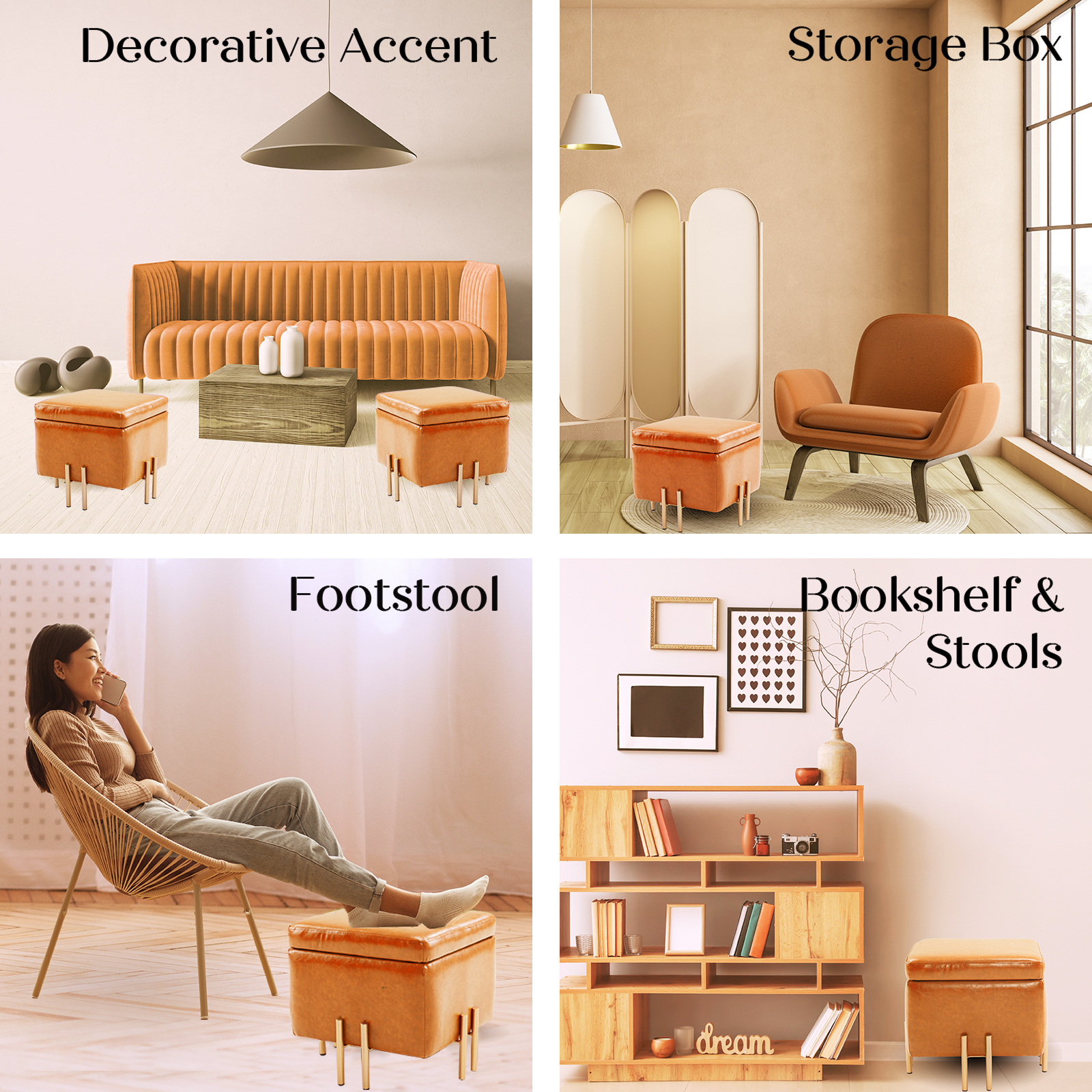 Storage Ottoman Cube Seat Blanket Chest Couch Tuffet Foot Stool PU Leather VAR - Picture 143 of 180