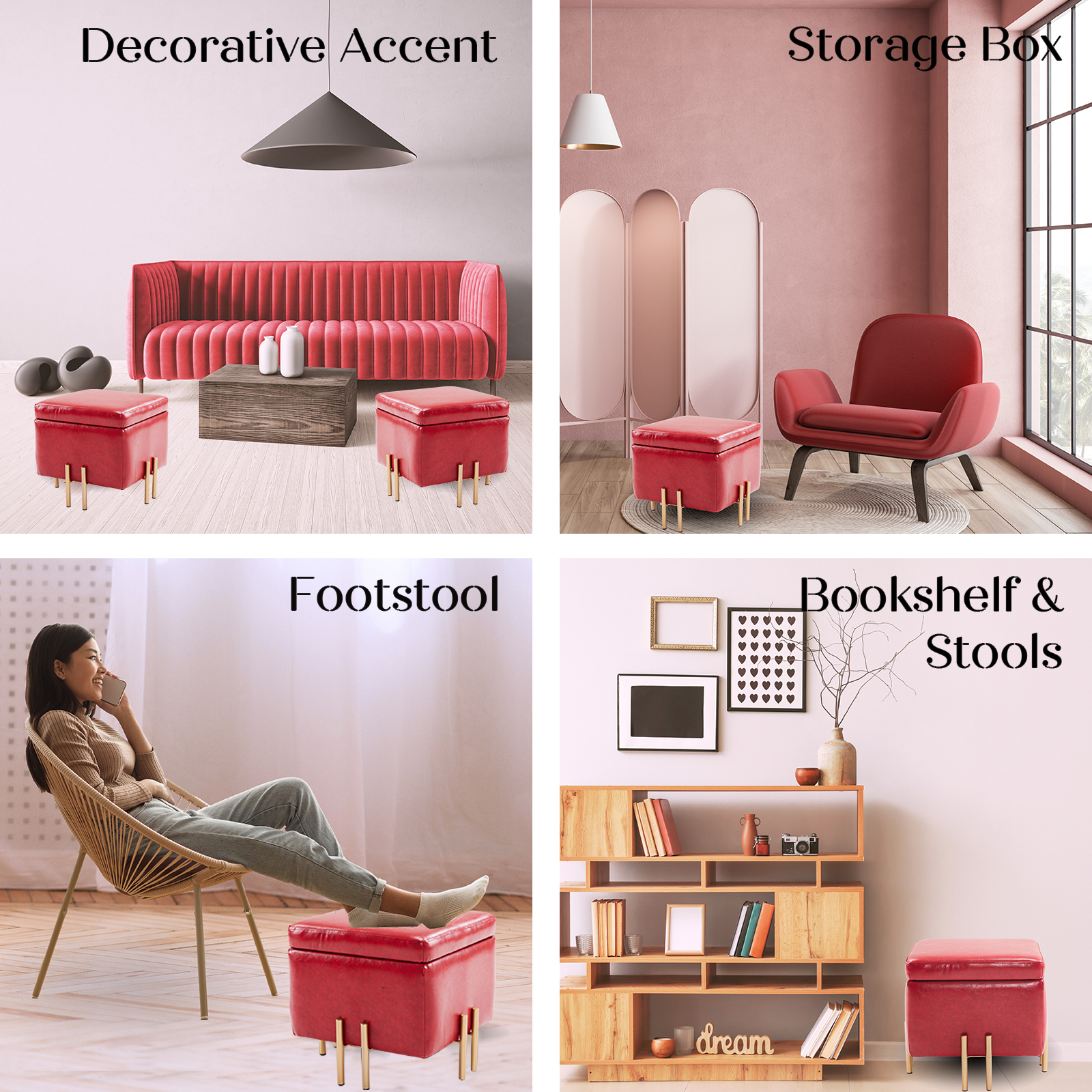 Storage Ottoman Cube Seat Blanket Chest Couch Tuffet Foot Stool PU Leather VAR - Picture 179 of 180