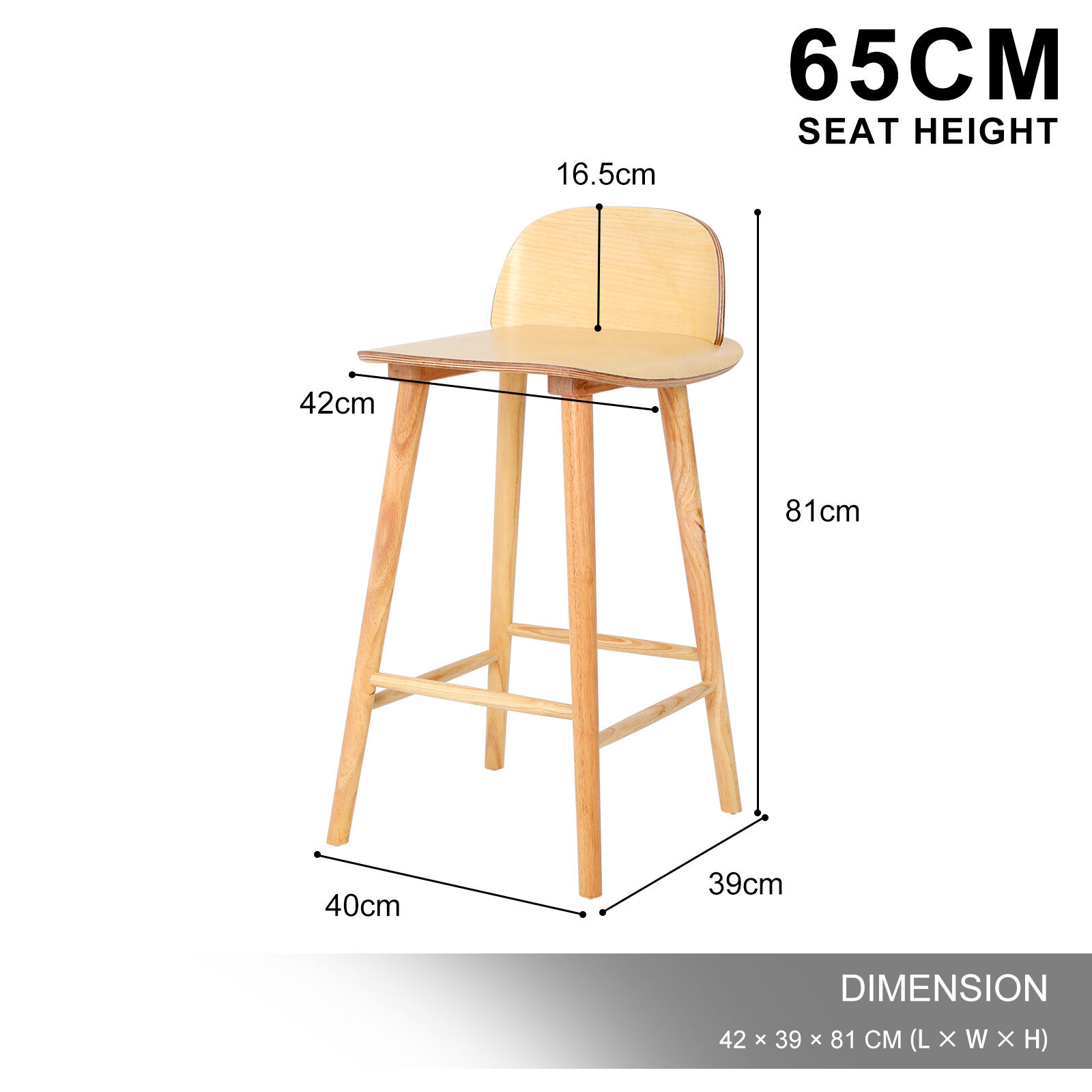 2X 4X Natural Wood Bar Stools 65cm - Kitchen Counter Barstool Scandinavian Chair - Picture 79 of 101