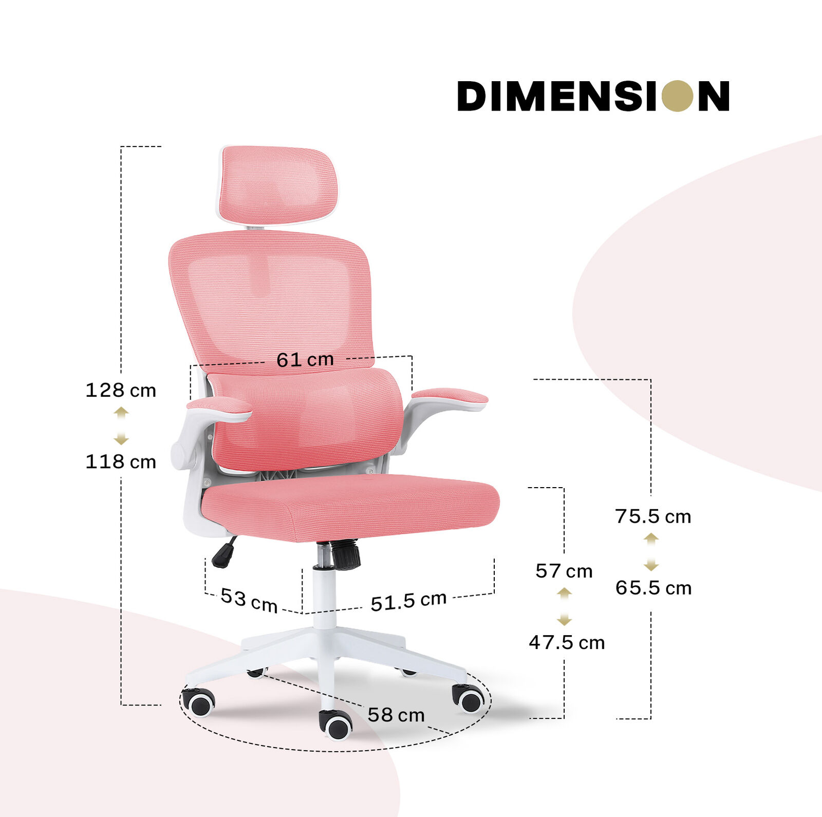 Ergonomic Mesh Office Chair, Lumbar Support, Adjust Headrest PINK/GREY/BLACK/B&W - Picture 45 of 75