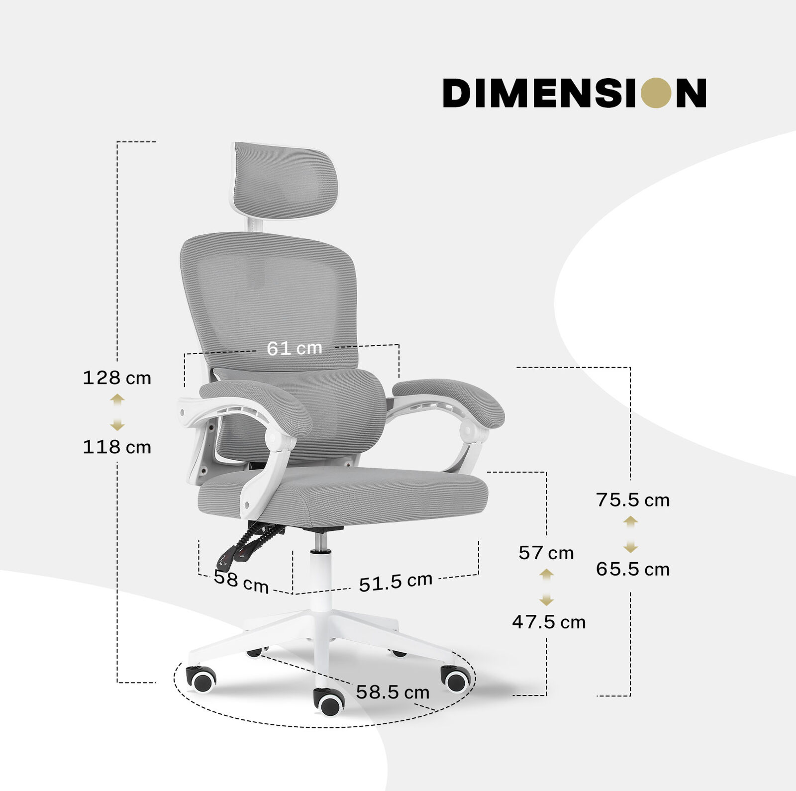 Ergonomic Mesh Office Chair, Lumbar Support, Adjust Headrest PINK/GREY/BLACK/B&W - Picture 65 of 75