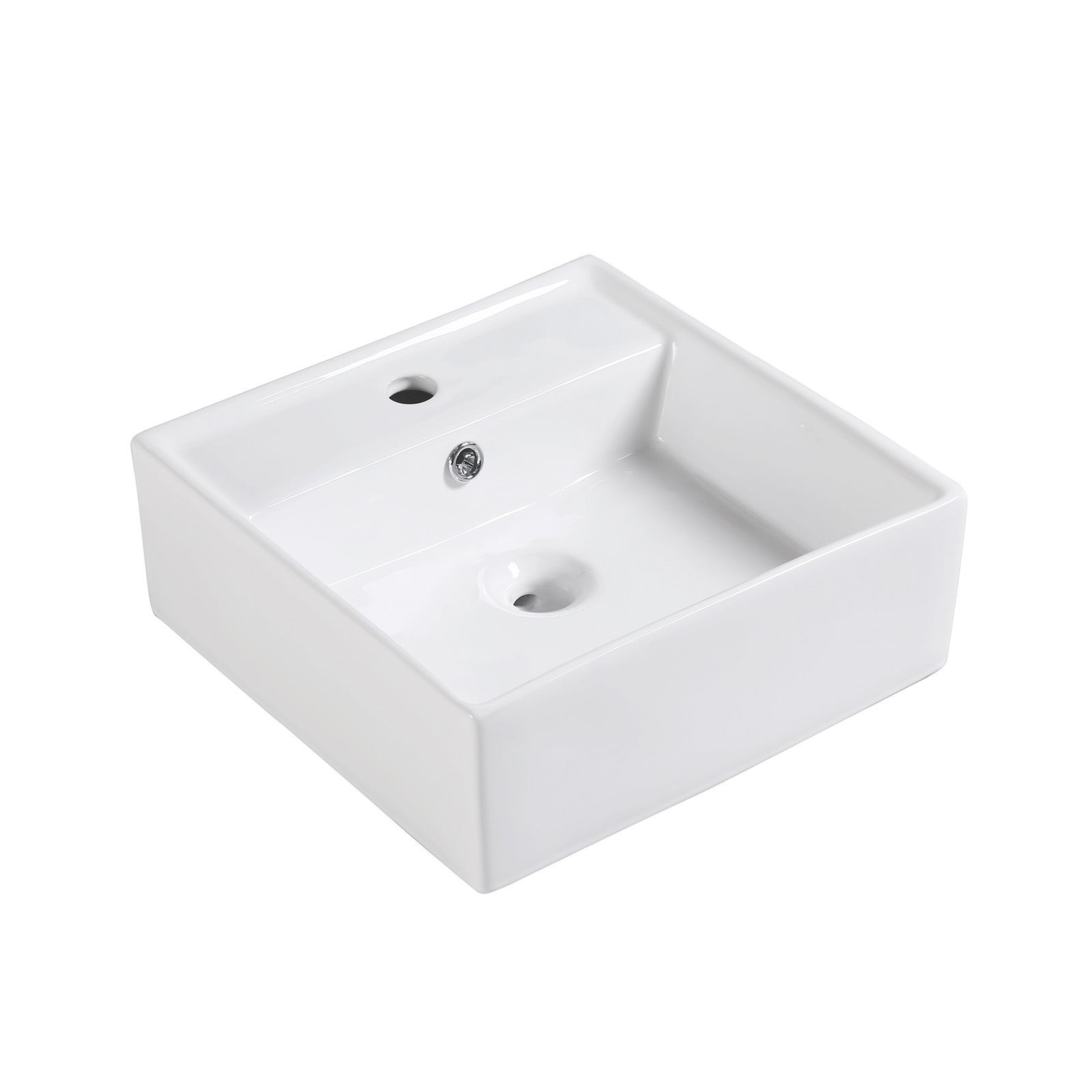 42X 42X 15cm Ceramic Bathroom Basin Square With Faucet Drain Hole - WHITE