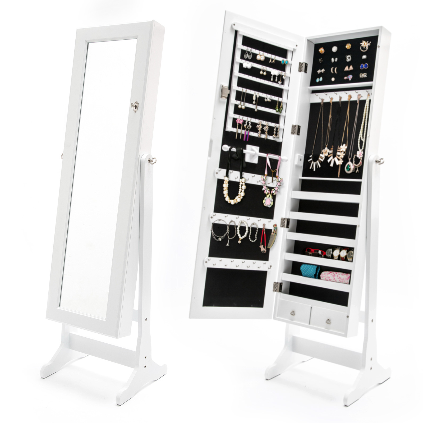 146cm Mirror Jewellery Cabinet 2 Drawers LOWE - WHITE