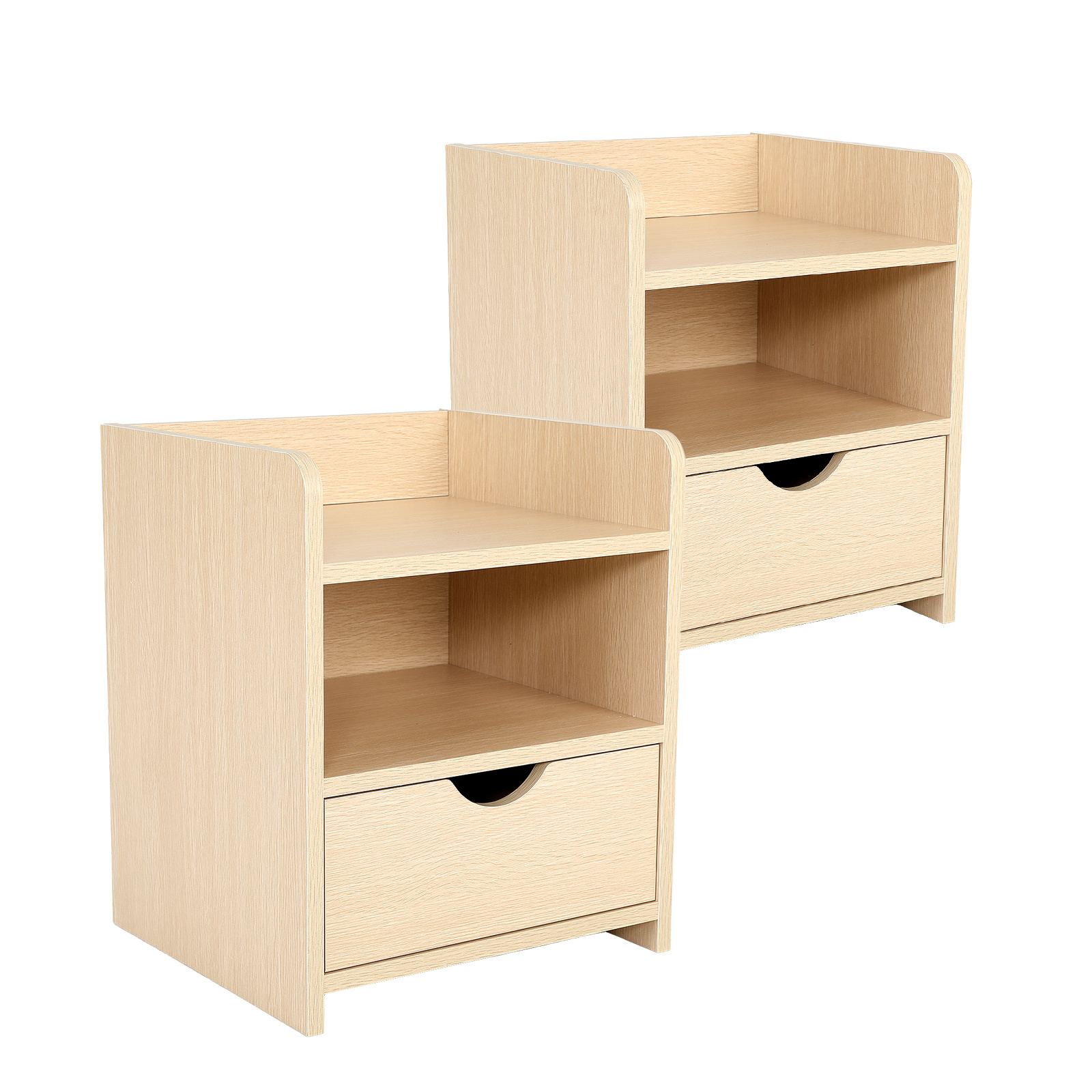 2X Bedside Table 1 Drawer 2 Shelf LARK - OAK