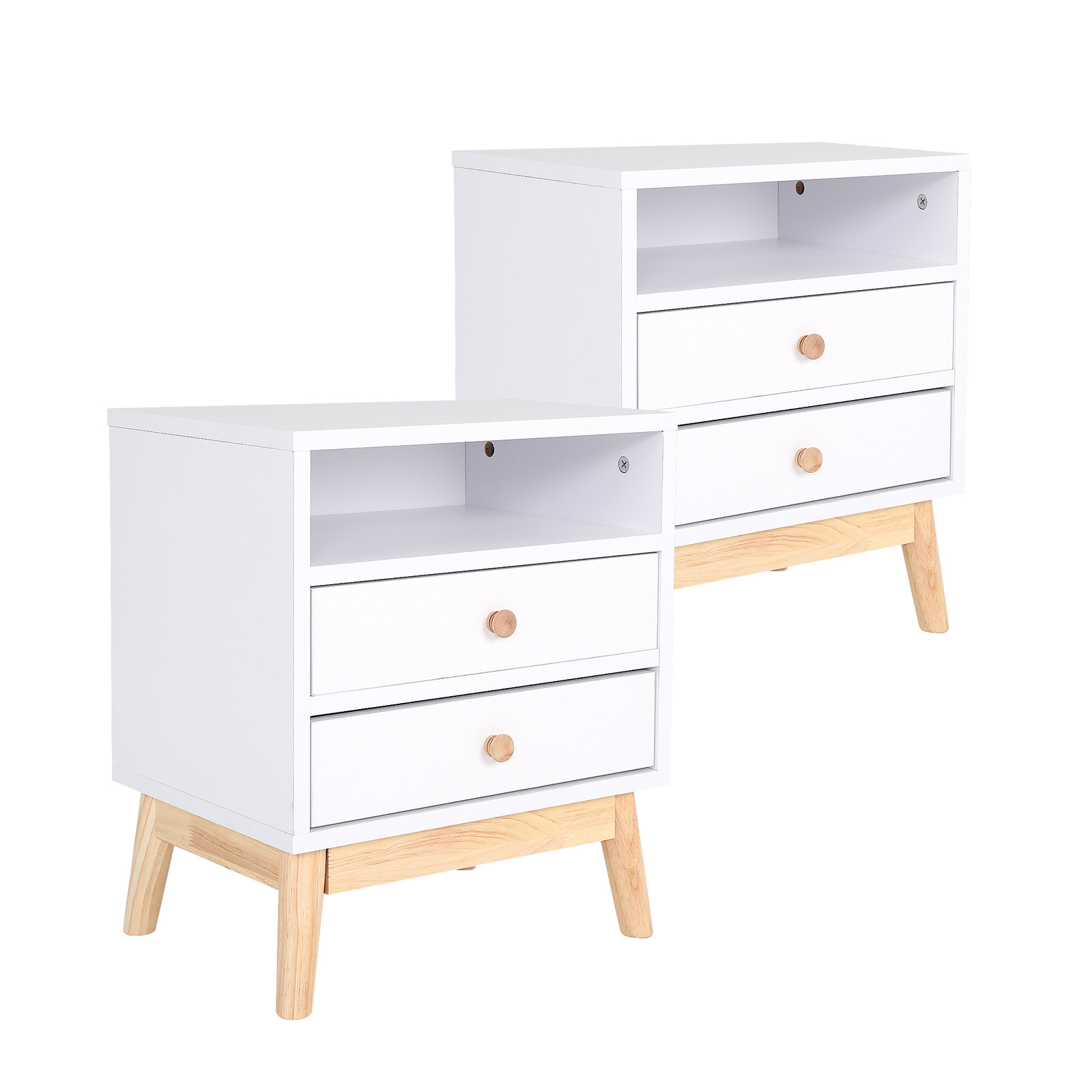 2X Bedside Tables 2 Drawer Wood Leg ANYA - WHITE