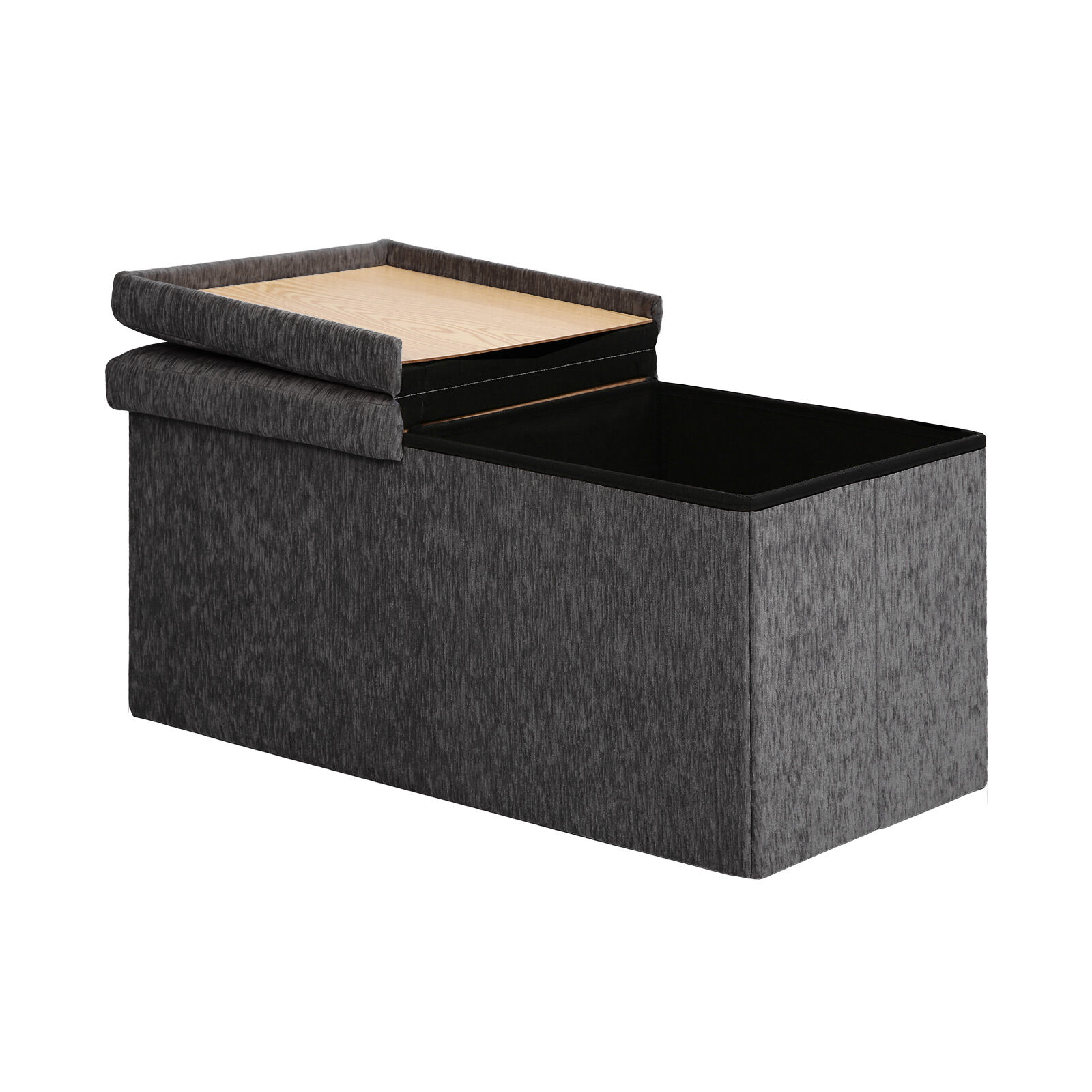 Foldable Storage Ottoman - Side Table Blanket Box Chenille Fabric KIRA - BLACK