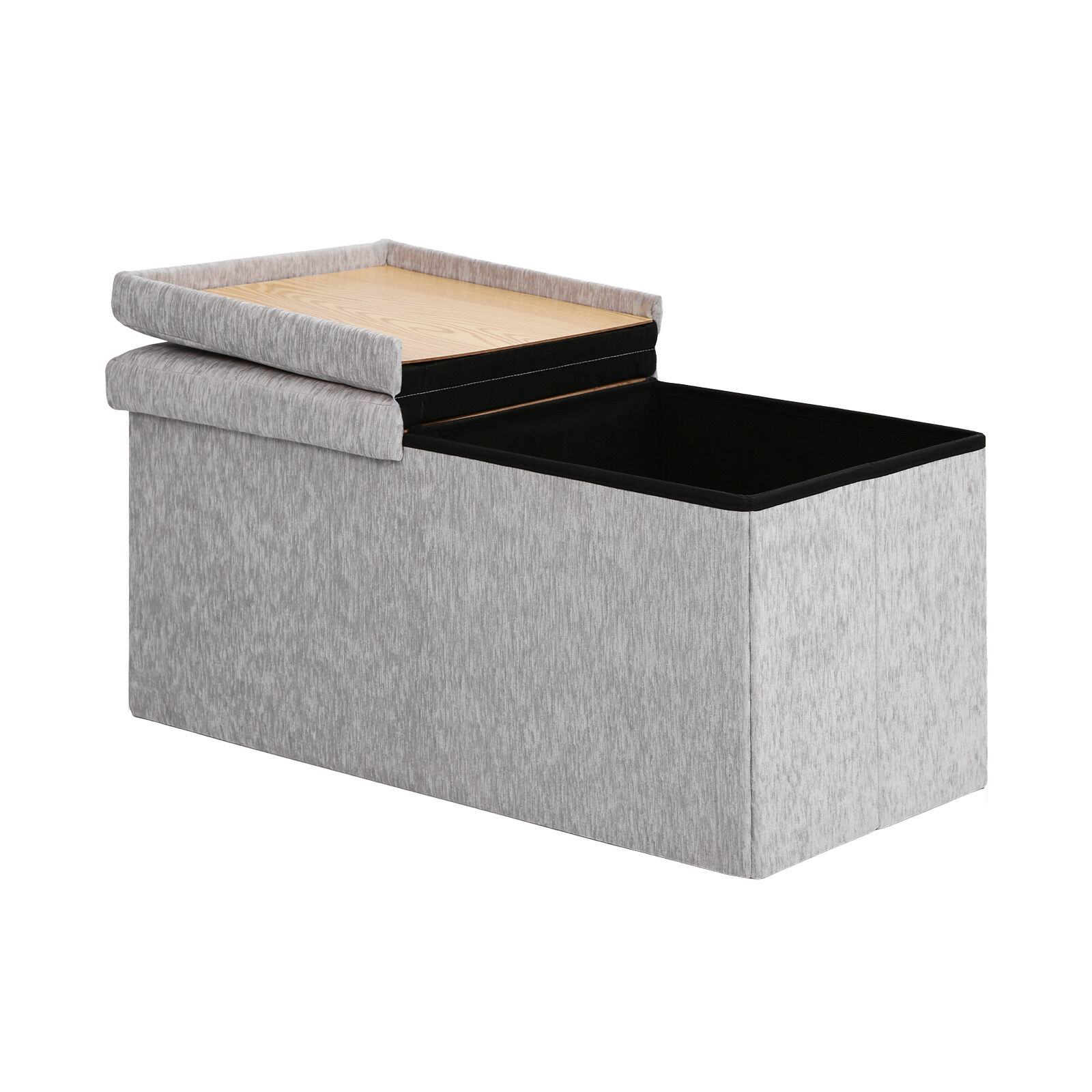 Foldable Storage Ottoman - Side Table Blanket Box Chenille Fabric KIRA - GREY