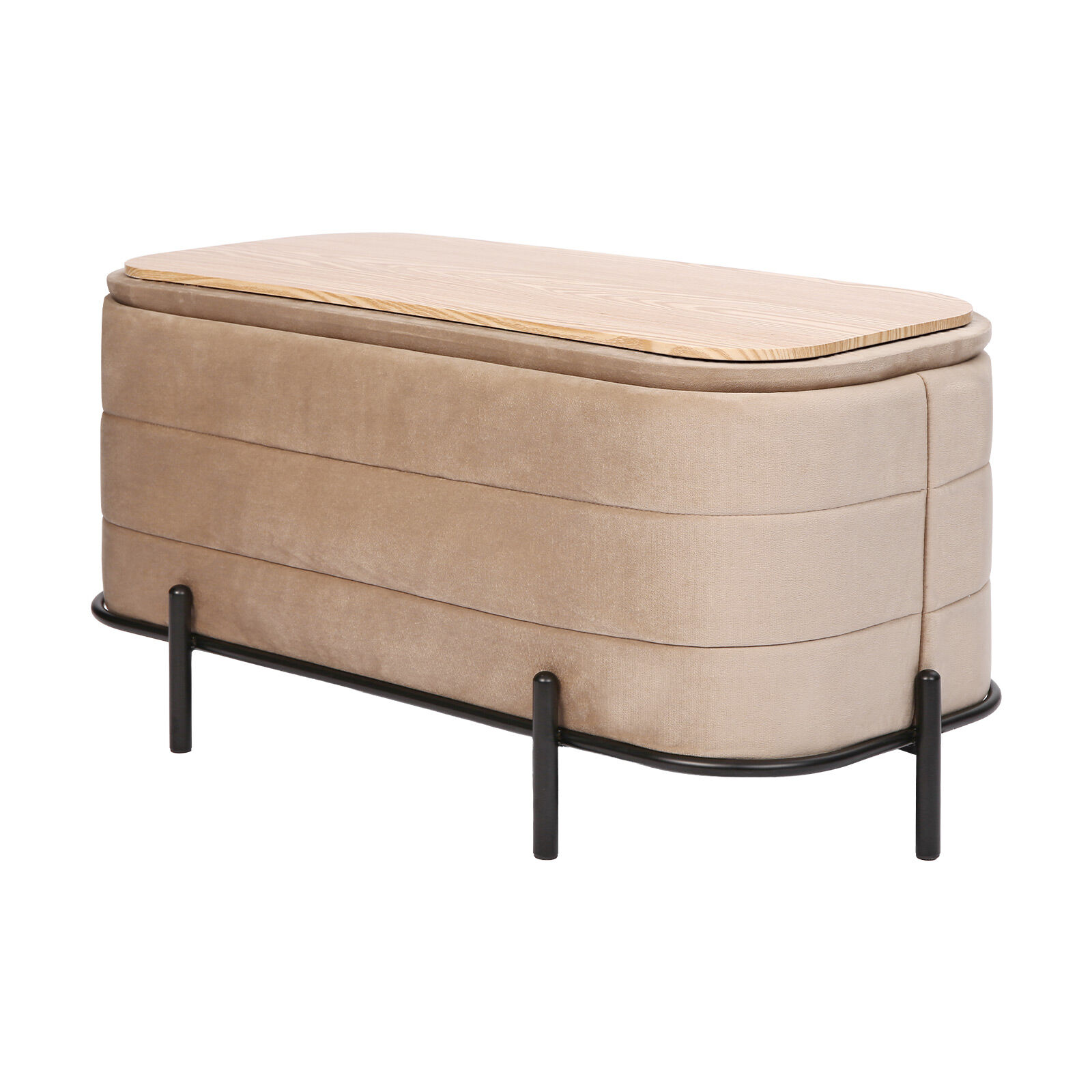 Coffee Table Storage Ottoman - Velvet Blanket Box DEMI - CAMEL BEIGE BROWN