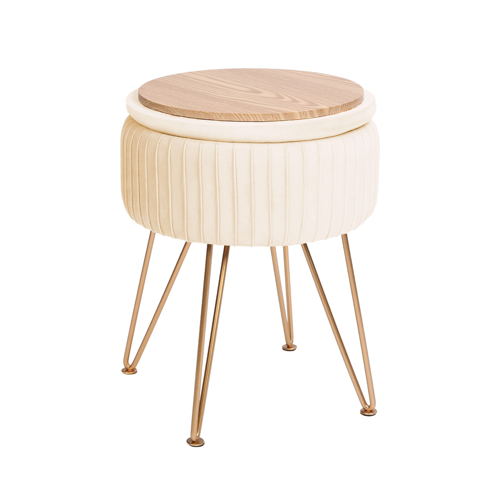 Side Table Storage Ottoman - Velvet Stool Footstool REMY - CREAM BEIGE