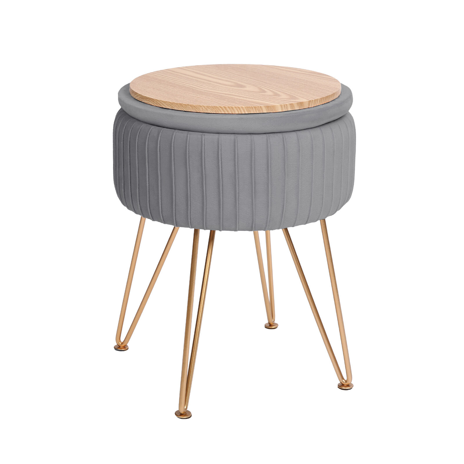 Side Table Storage Ottoman - Velvet Stool Footstool REMY - GREY