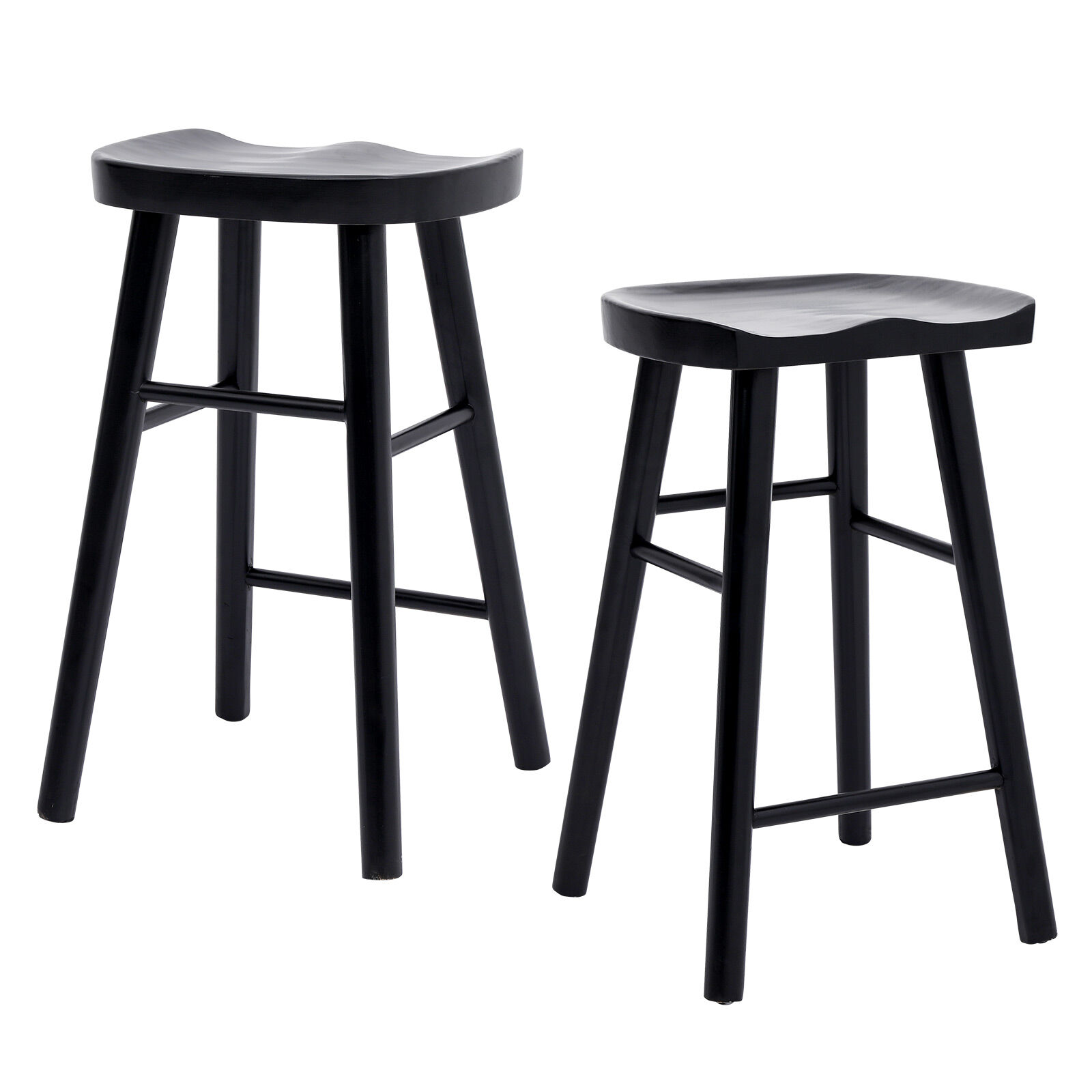 2X 65cm Wooden Bar Stool Pine Wood FRIDA - BLACK